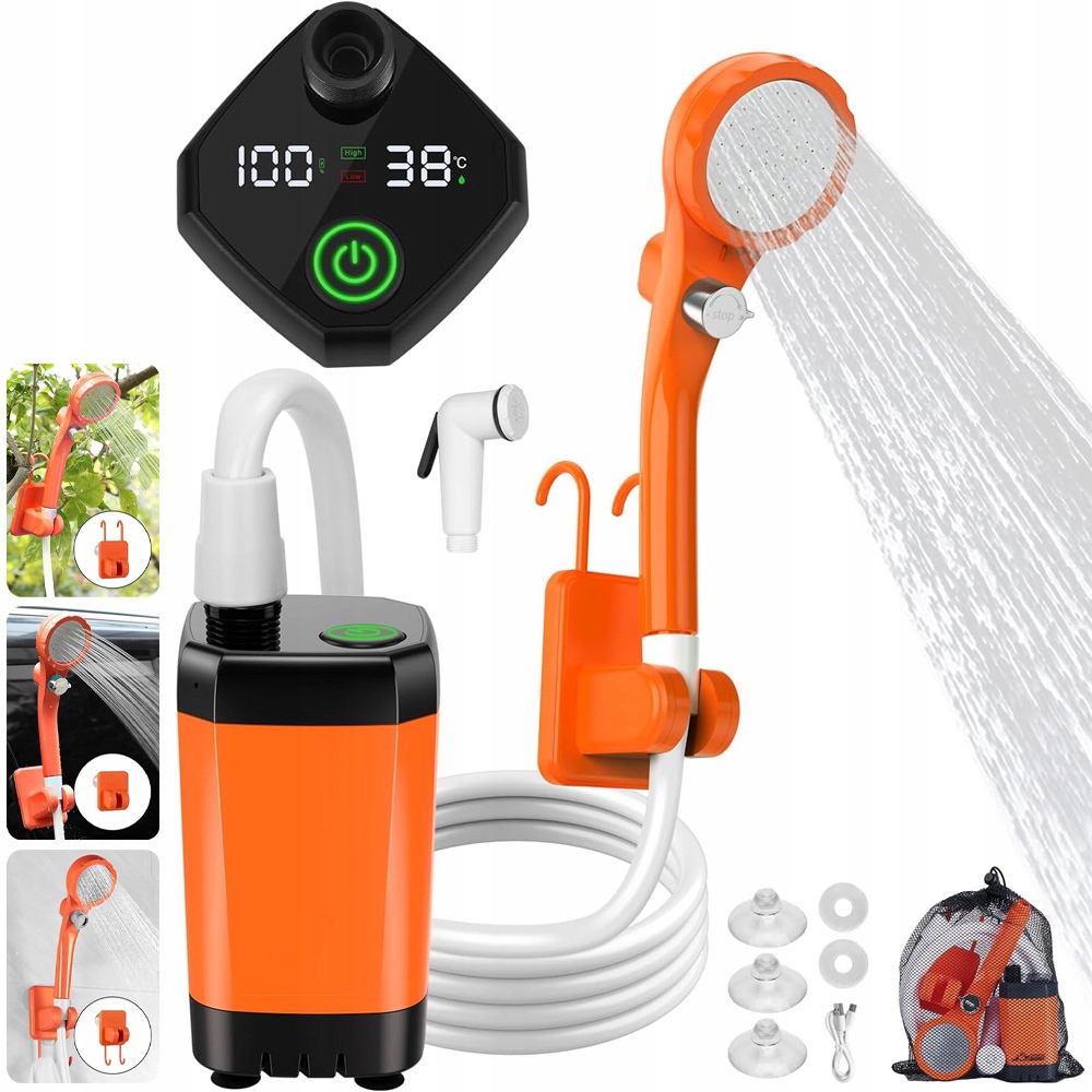 Turistická Přenosná Akumulátorová Sprcha Kempingová Pumpa IPX7 S Hadicí 2M