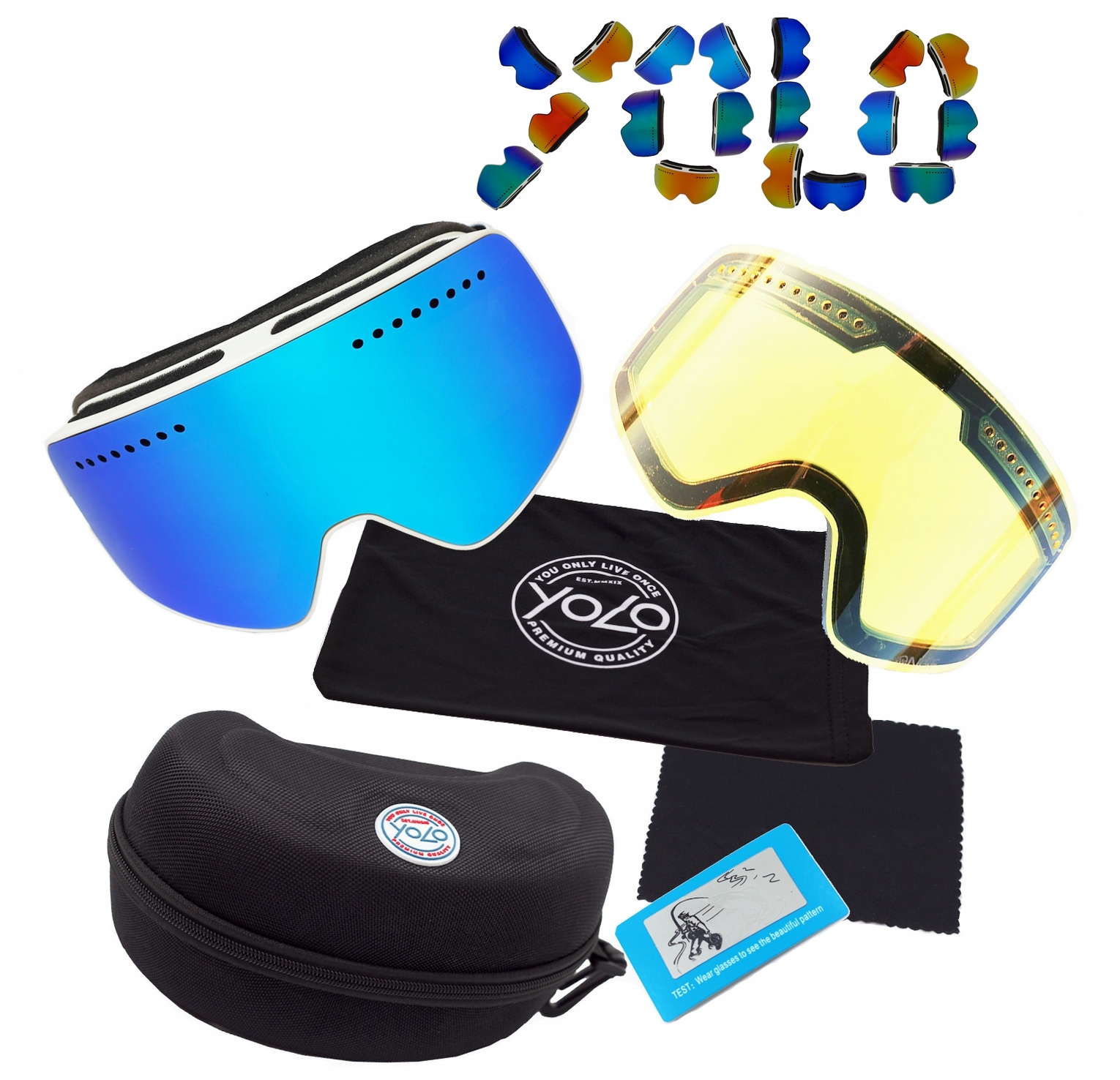 GOGLE NARCIARSKIE POLARYZACYJNE YOLO ZESTAW HIT 2 SZYBY NIEBIESKIE ANTI FOG Kolor dominujący biały