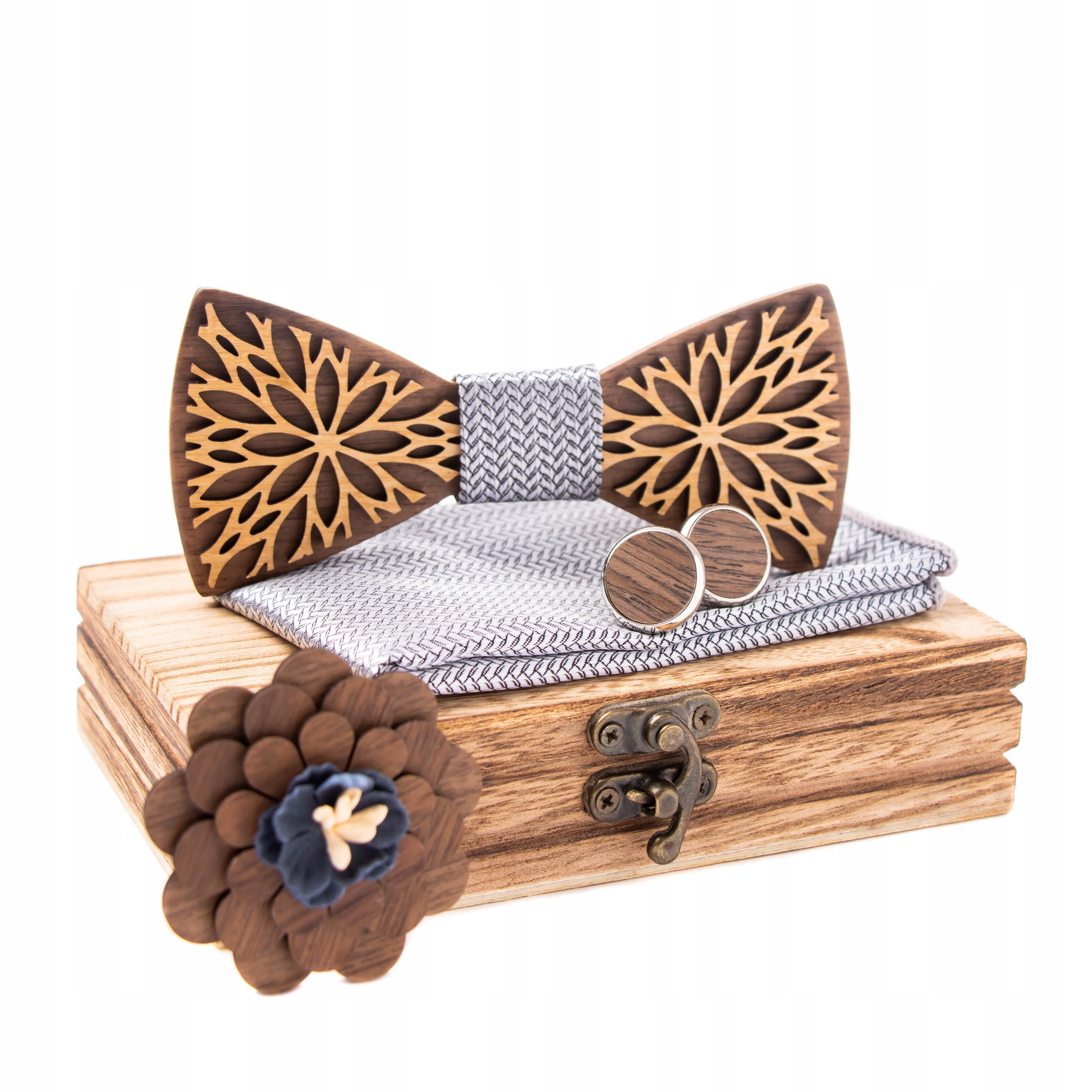 

Drewniana Mucha Poszetka Spinki Broszka Zestaw