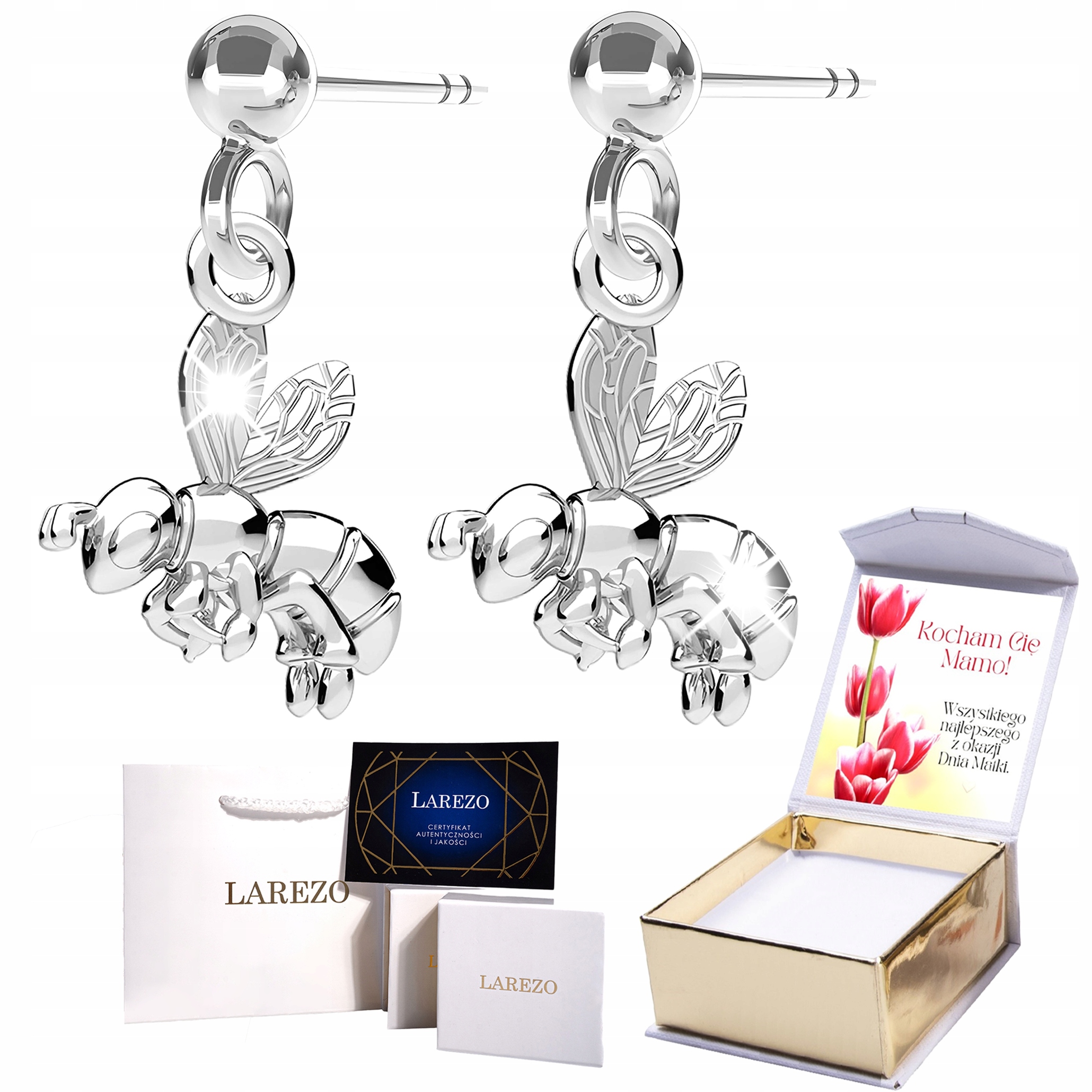 Stříbrné Náušnice 925 na tyči s včelkou Včela Osy Včelky Potisk