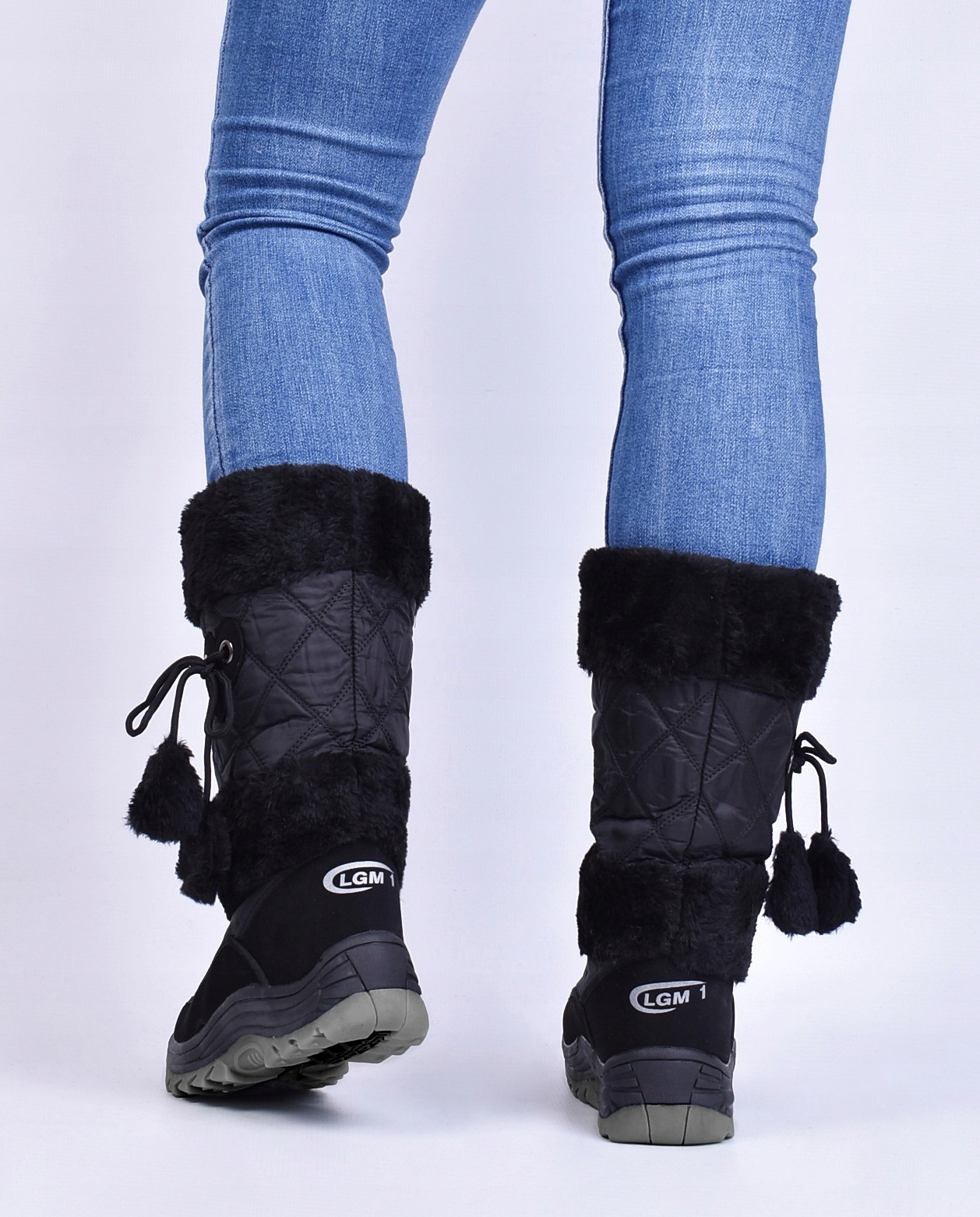 DAMSKIE BUTY ZIMOWE WYSOKIE ŚNIEGOWCE CIEPŁE FUTERKO CZARNE Długość wkładki 25.5 cm