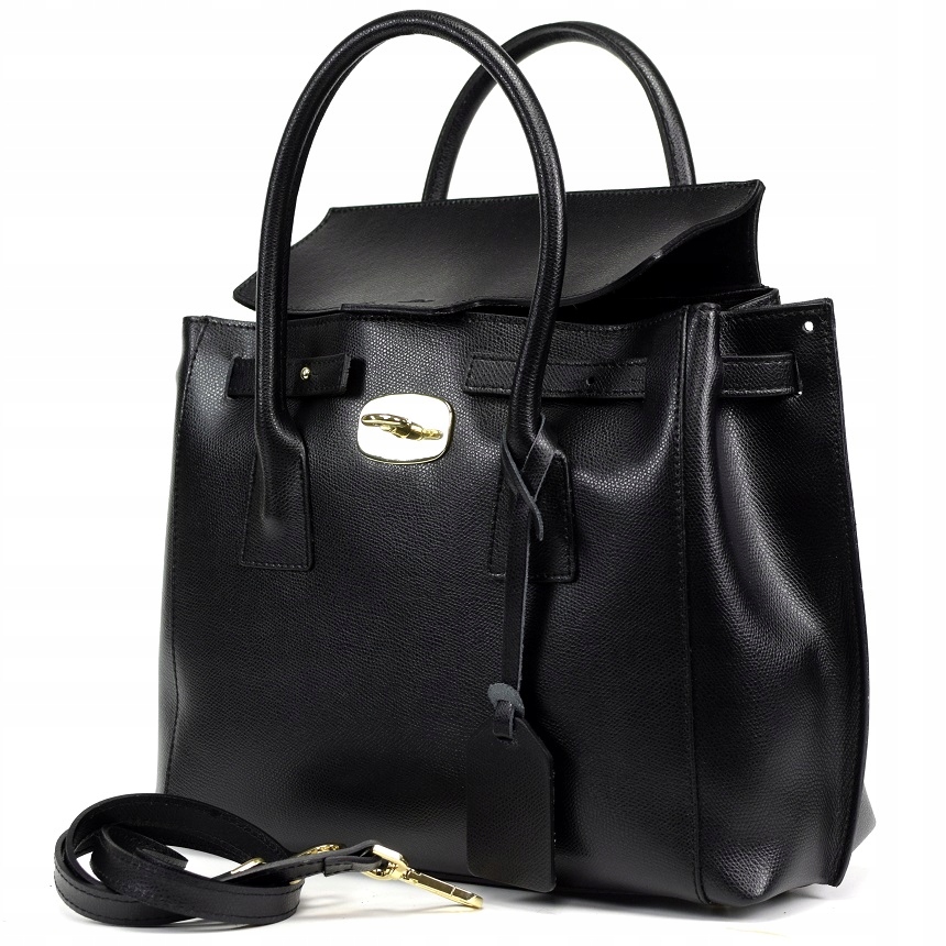 TOREBKA SKÓRA NATURALNA BORSE IN PELLE CZARNA DUŻA PREMIUM 014A Wielkość duża (mieszcząca A4)