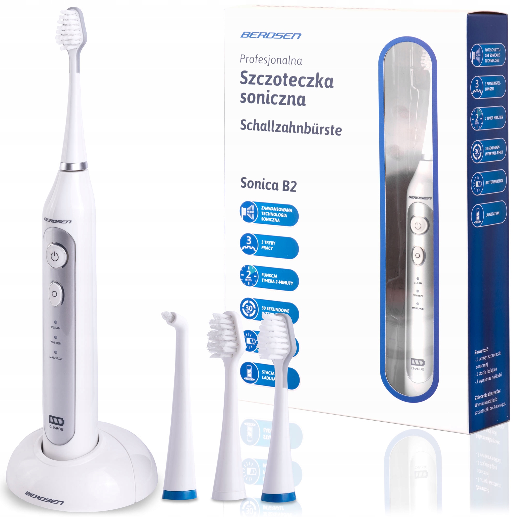 

Szczoteczka Soniczna Elektryczna Berdsen +4 końc.