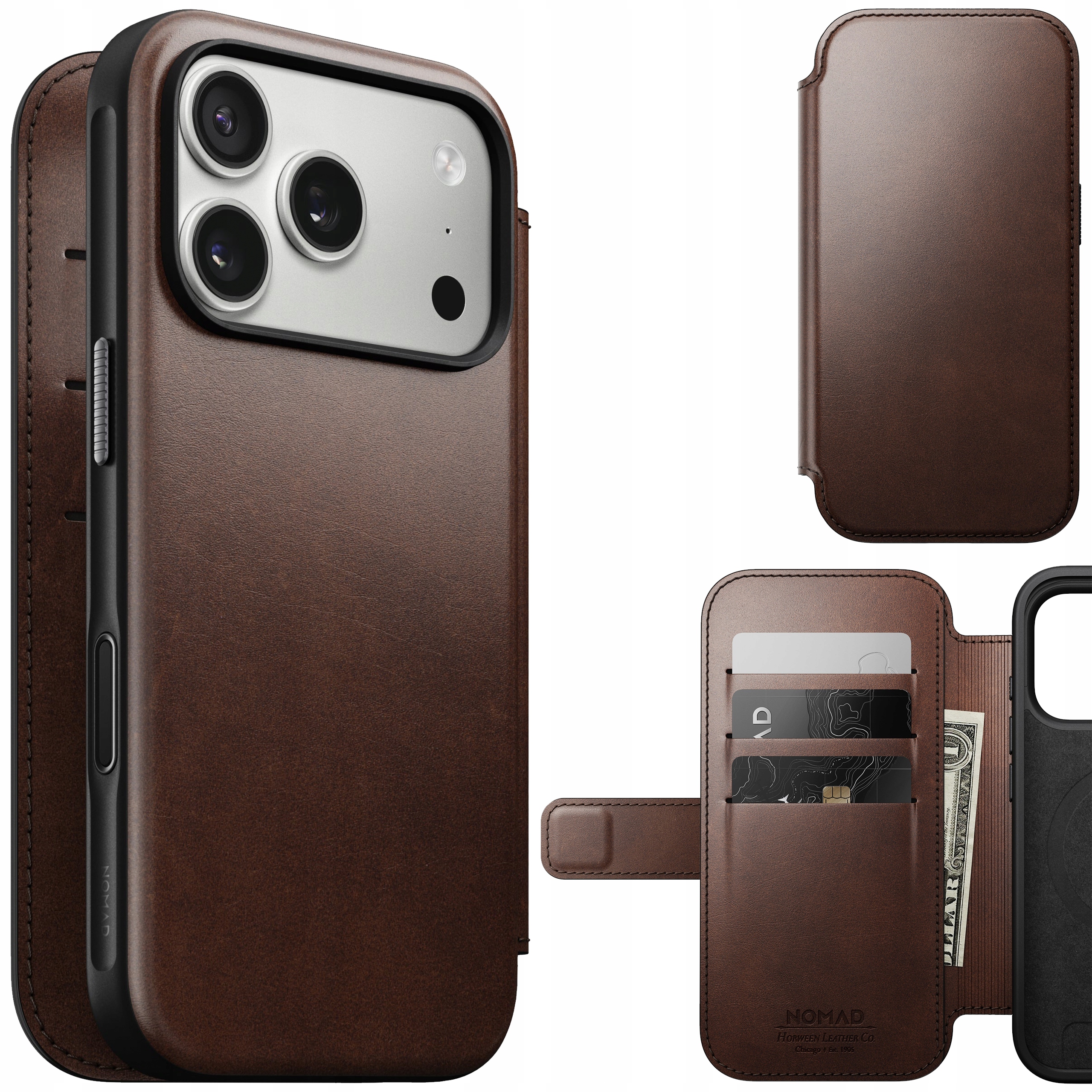 Nomad Modern Horween Folio Case Etui Skórzane z MagSafe do iPhone 17 Pro
