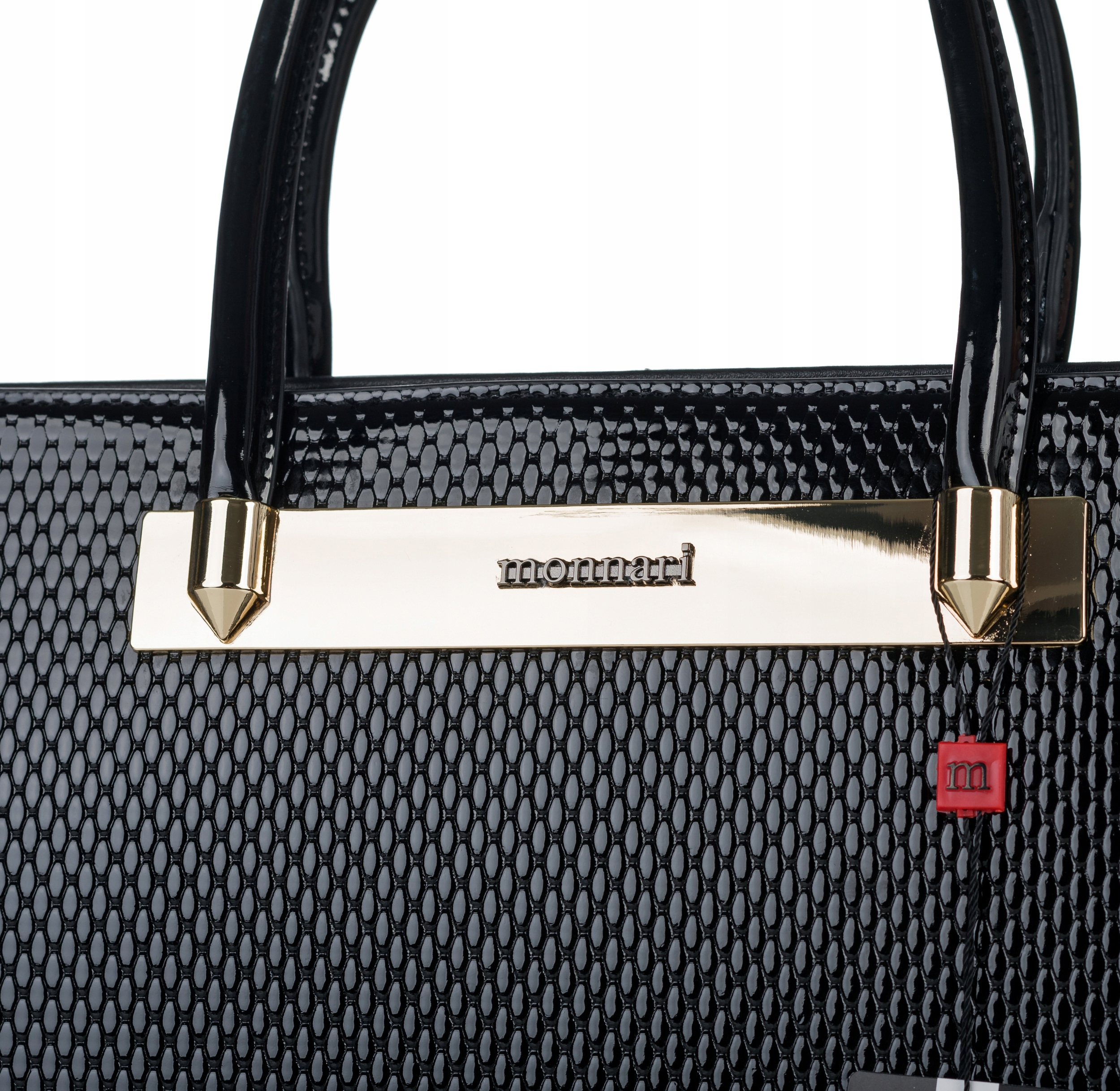 KLASYCZNA TORBA AKTÓWKA MONNARI Lakierowana CZARNA Wzór dominujący bez wzoru