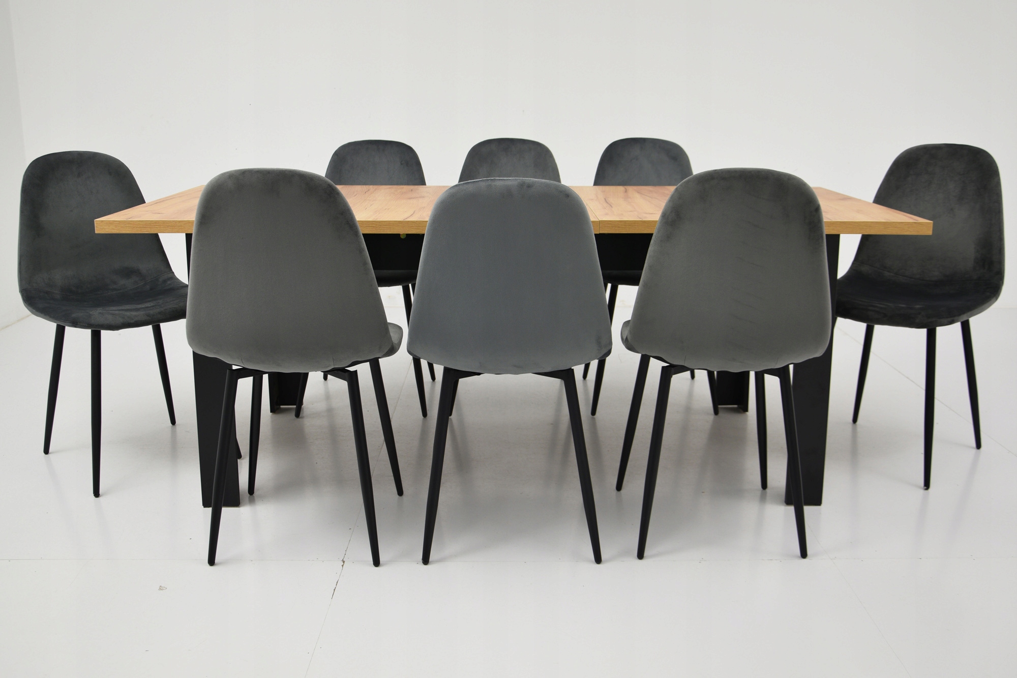 Rozkładany stół 90x160/200 blat DĄB CRAFT i 8 SZARYCH krzeseł SALON KUCHNIA Kod producenta Ik-004 szare + C-014