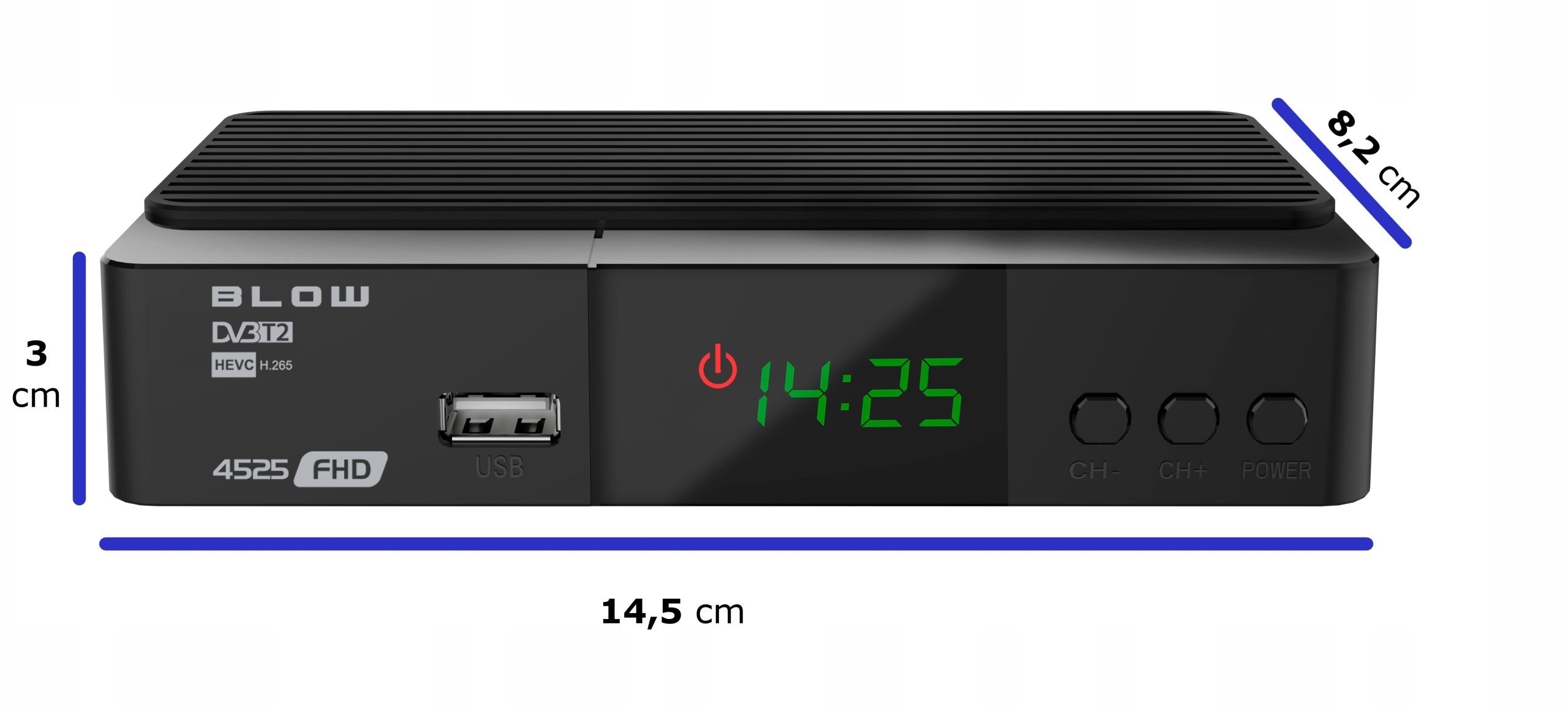 Tuner dekoder TV DVB-T DVB-T2 H.265 HEVC USB HDMI Wysokość produktu 3 cm