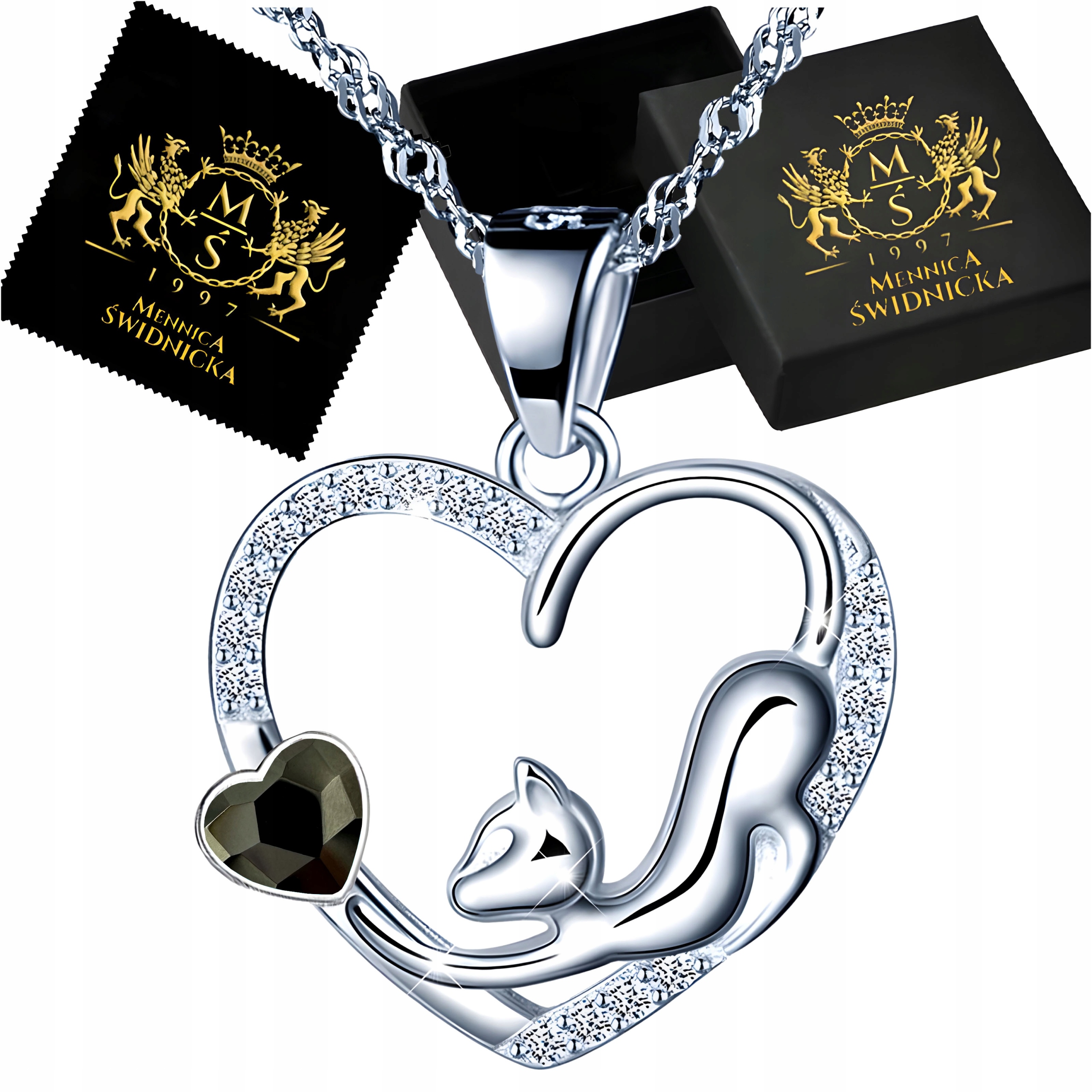 Náhrdelník ze stříbra 925 Kočička Srdíčko Dámský Přívěsek Ideální jako Dárek