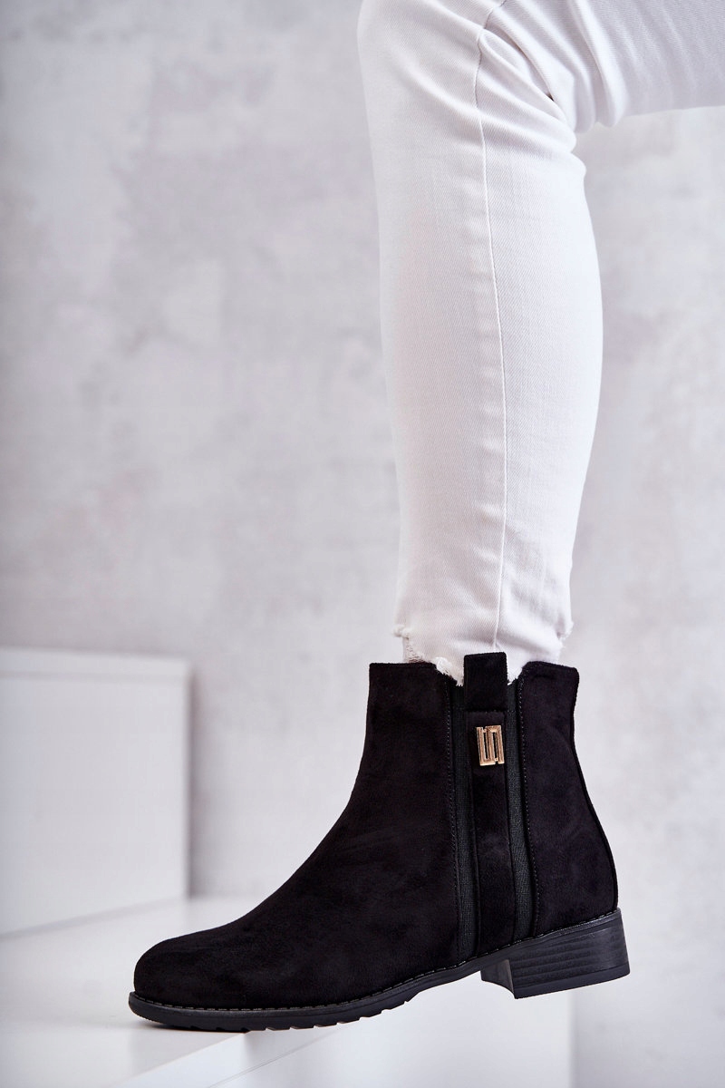 DAMSKIE ZAMSZOWE BOTKI OZDOBA OCIEPLANE CZARNE 37 Rozmiar 37