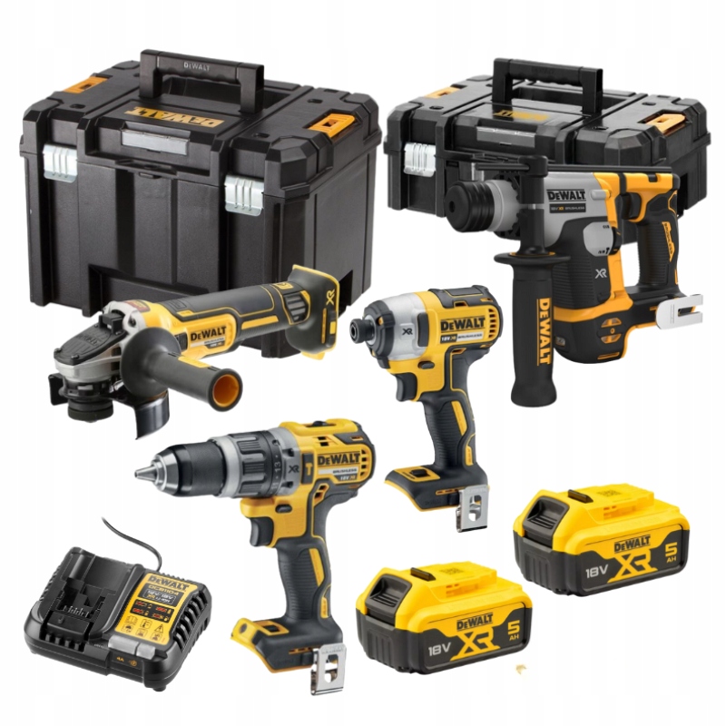 Zestaw 4 Narzędzi DeWalt 18V DCG405 DCD796 DCF887 DCH172 18V Xr 2x5Ah