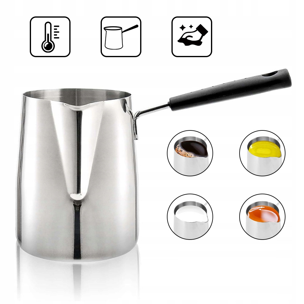 Levně Ocelový hrnek 600 ml na mléko pro latte art a čokoládu s dlouhou rukojetí