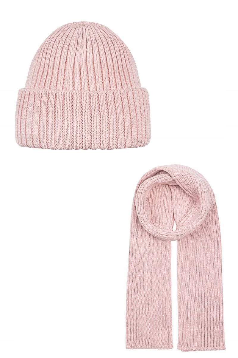 Dámský set Ander čepice a šály 100% merino vlna Daily Pink růžová 58