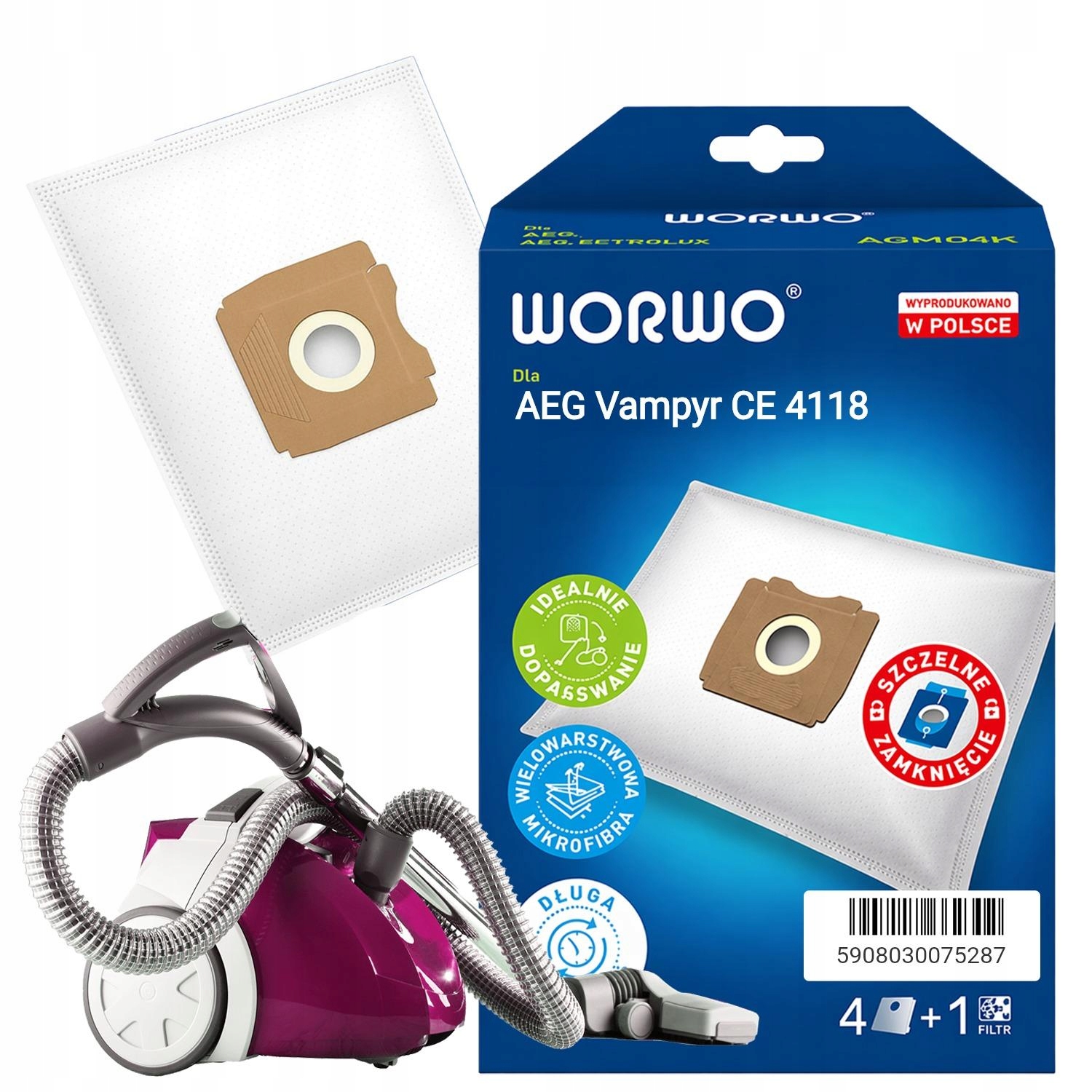 Worki Do Odkurzacza Aeg Vampyr Ce 4118 AGMB01, 4 Sztuki, Filtr