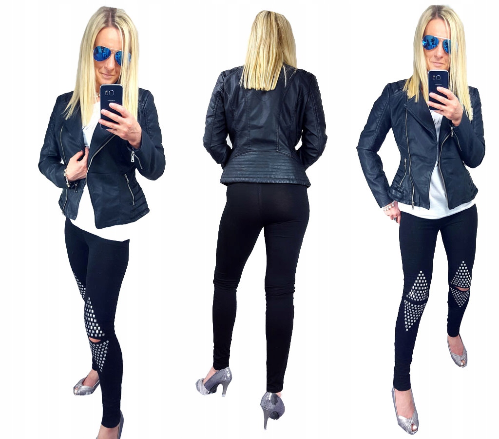 

Spodnie Legginsy Rurki Ćwieki Ripped Getry Dziury