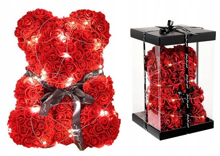 Dárek Pro Ni Matku Její Matky XXL Medvídek S Růžemi 40CM Led Dárková Sada
