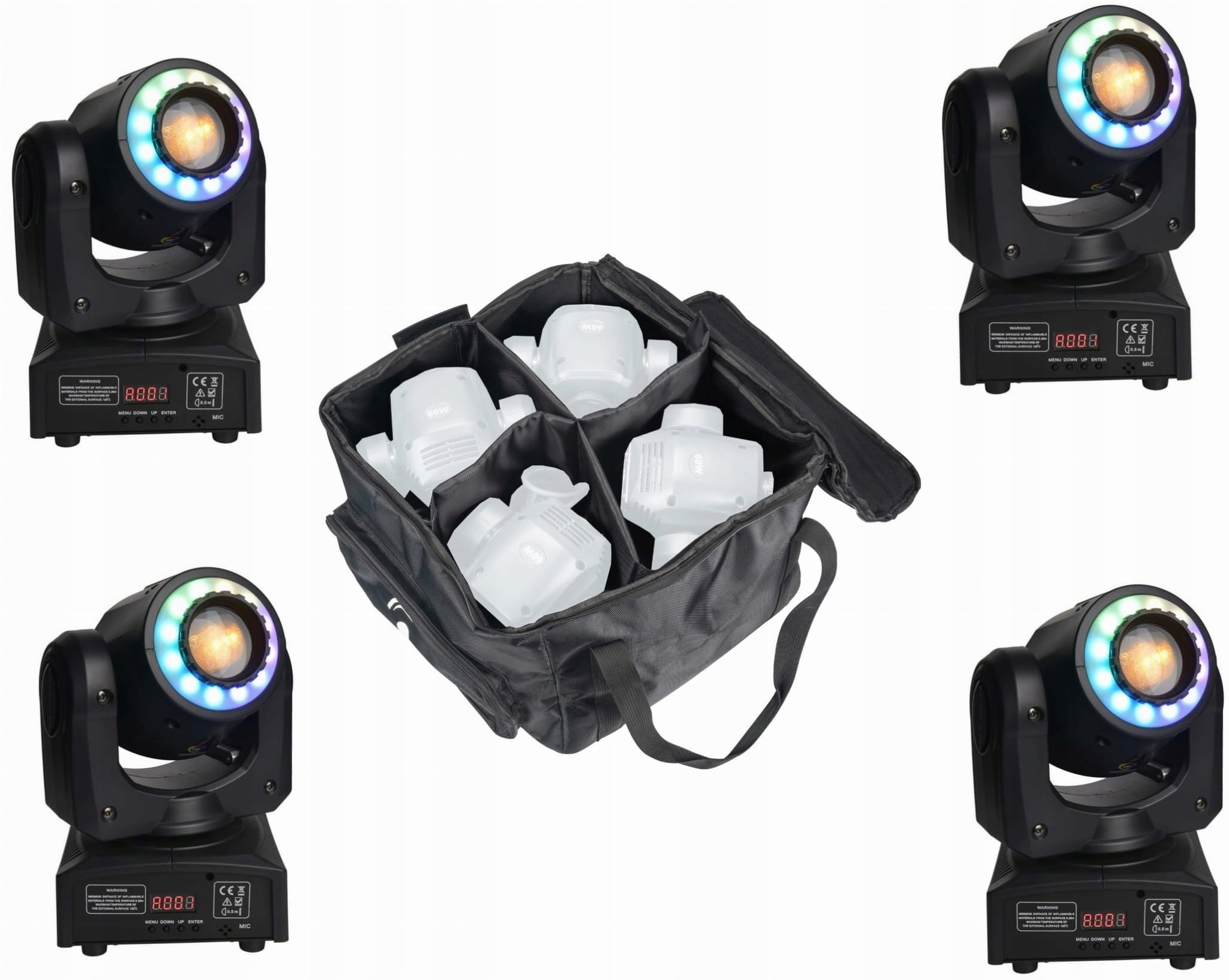 4 x LIGHT4ME Mini Spot 60 Ring głowica Led Torba Pokrowiec