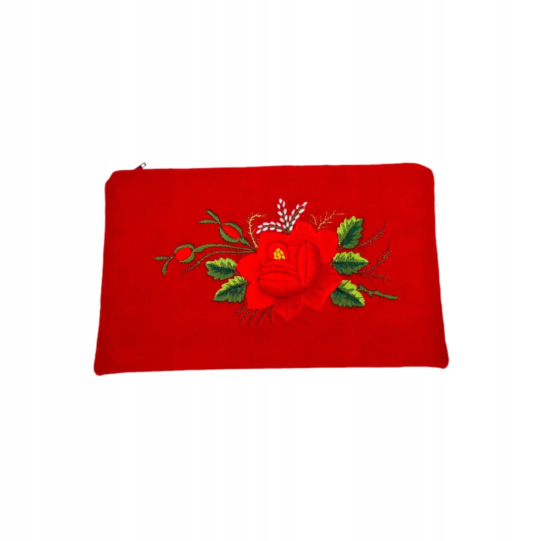 Plochá Červená Kosmetická Taška Folk Rybářská Výšivka Růže