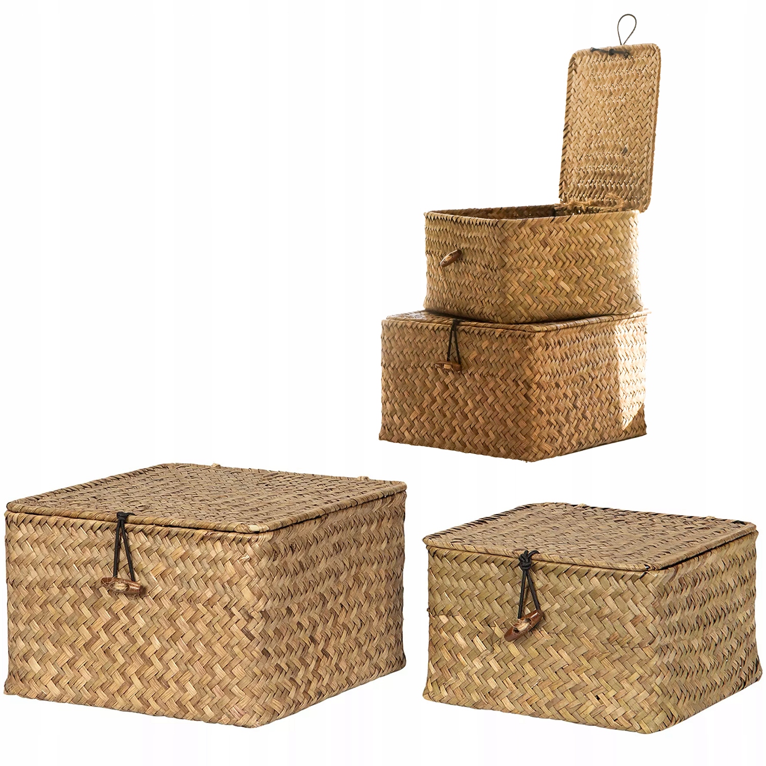 Krabička Organizér Boho nádoba s víkem do kuchyně obývacího pokoje přírodní 2 ks