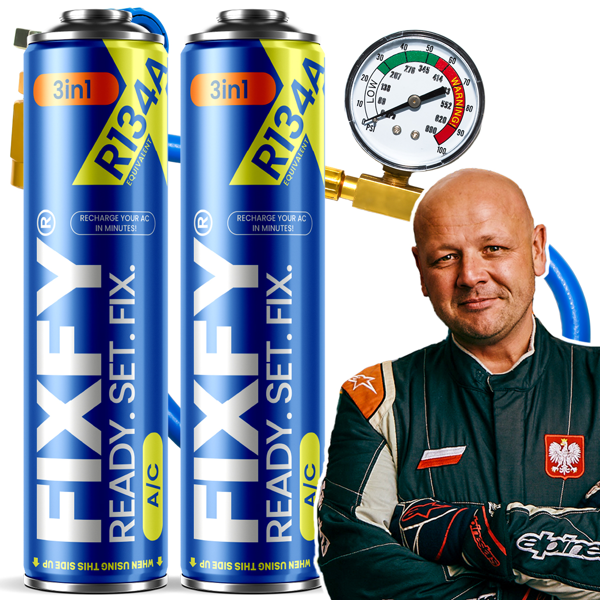 Sada pro nabití klimatizace Fixfy 3v1 500 ml 2x Velká Plechovka hadice R134a