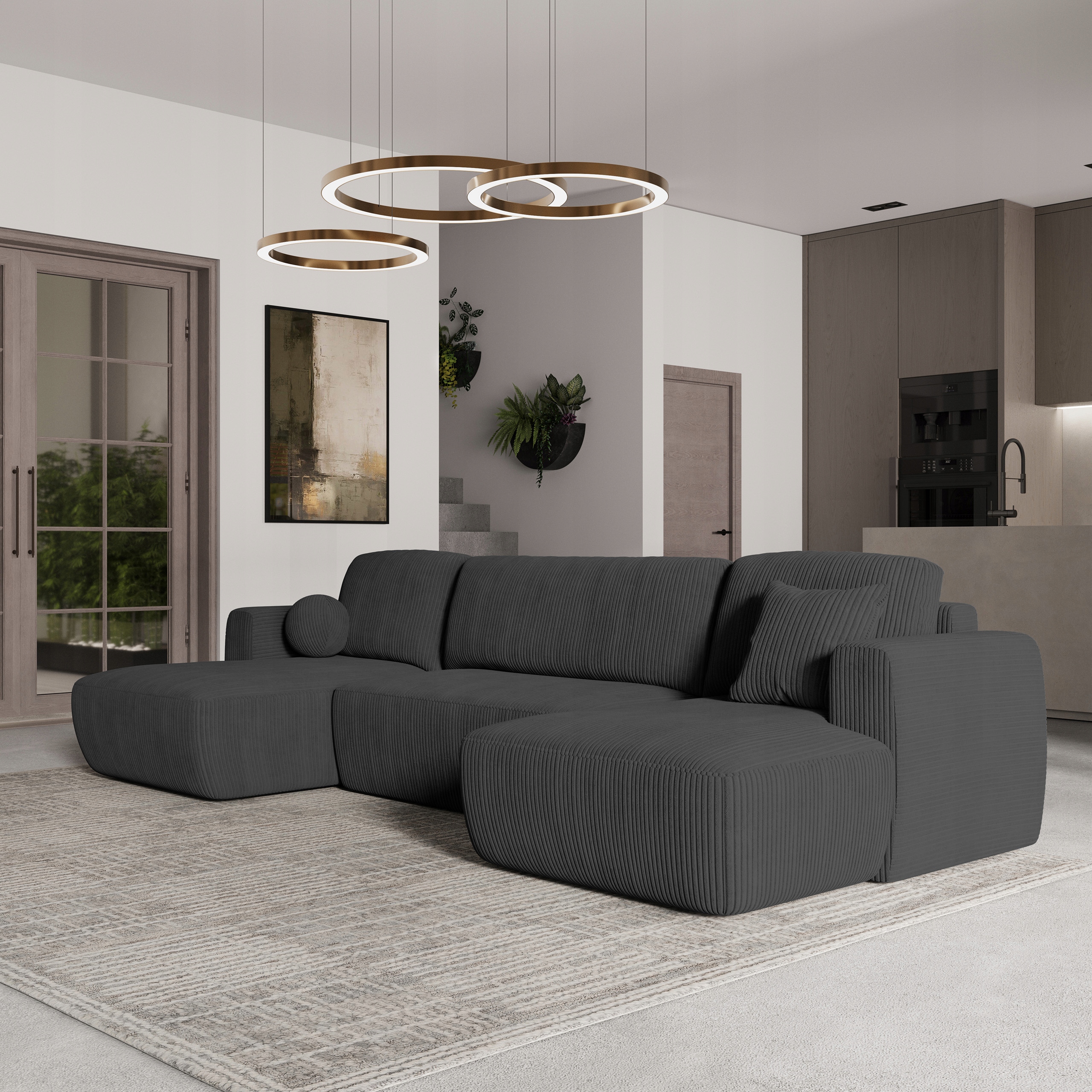 Rohová Sedací Souprava Sentum Funkce Spaní Moderní grafitová