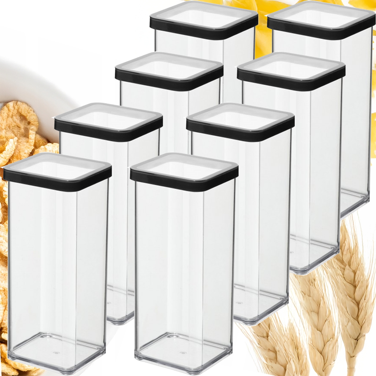 Rotho Zestaw 8x Pojemnik Organizer Żywność Artykuły Sypkie Czarny 1,5L Loft