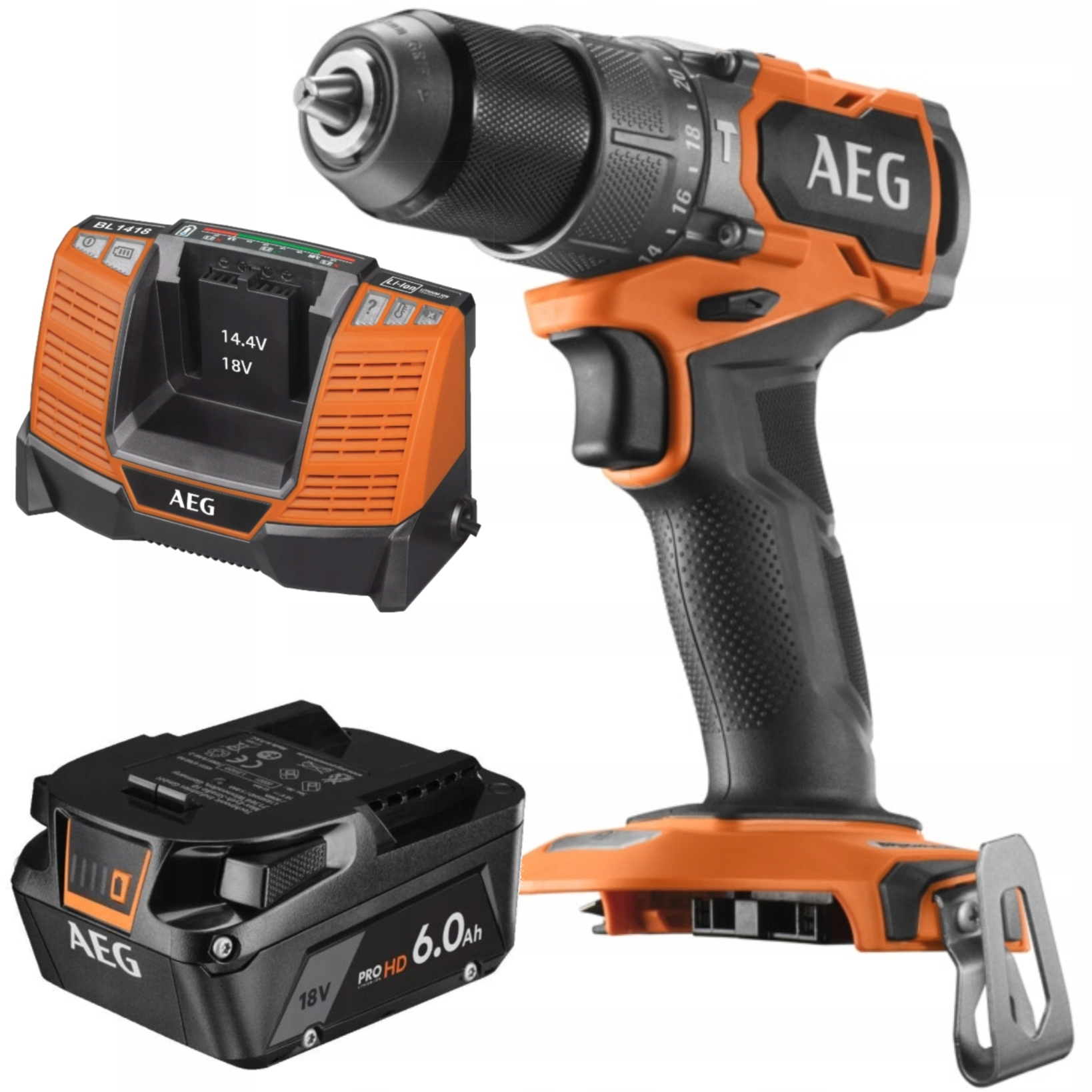 Aeg Aku Vrtačka s příklepem 18V nabíječka Aeg BL1418+Akumulátor 6.0Ah