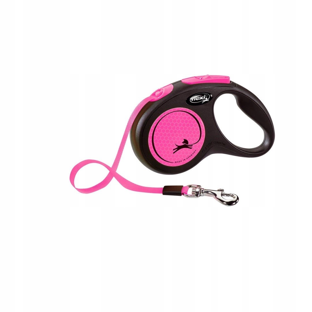Levně New Neon, vodítko automatické pro psa, černá/neonově růžová, S, 5m, páska