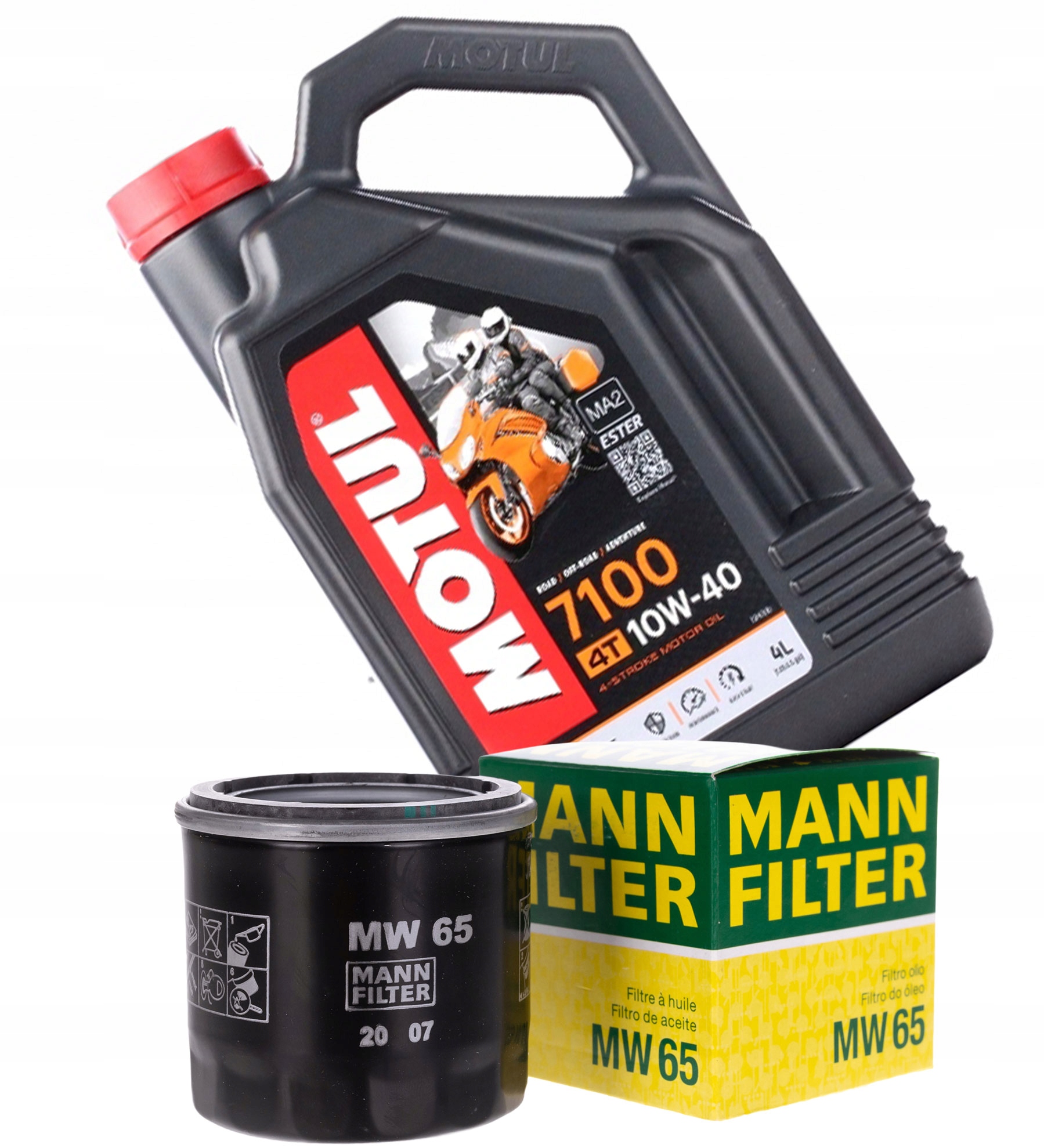 Olej Motul 7100 4T 10W40 4L olejový filtr Mann-filter Mw 65 – sada