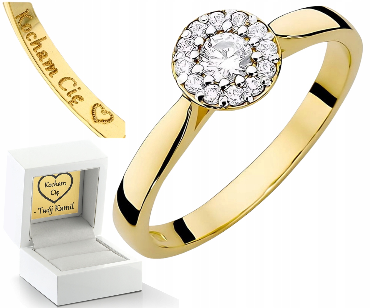 Zlatý Prstýnek 0,585 Laboratorní Diamanty 0,25 Ct Kulatý Gravírování