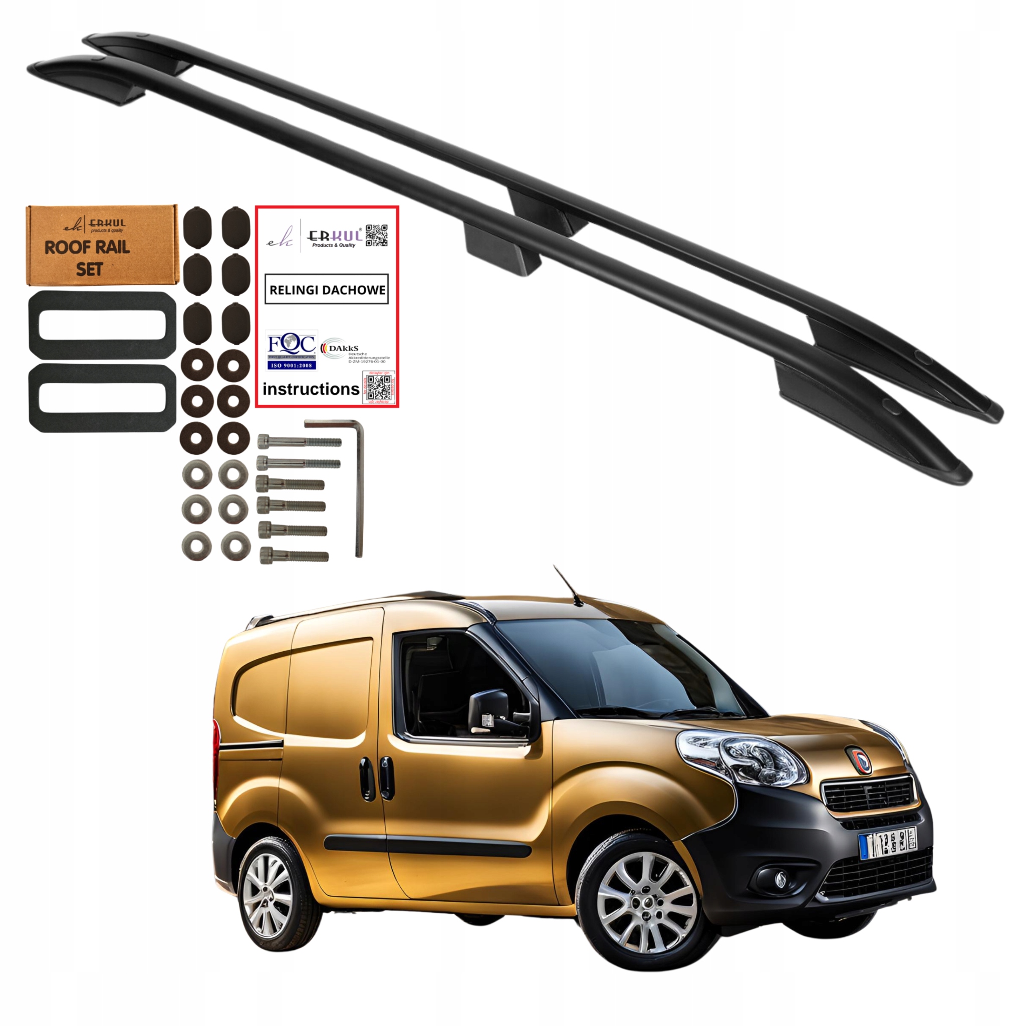 Střešní nosiče Fiat Doblo Short Krátké Od 2010-2022 Černé Pevné Odolné