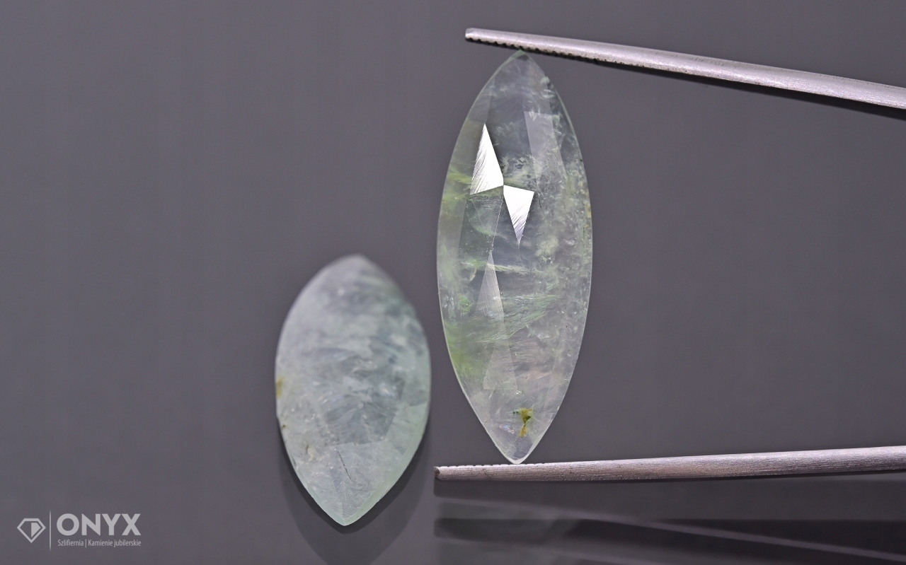 Prehnit fazetovaná rozeta Para markýza 29,5x11 mm