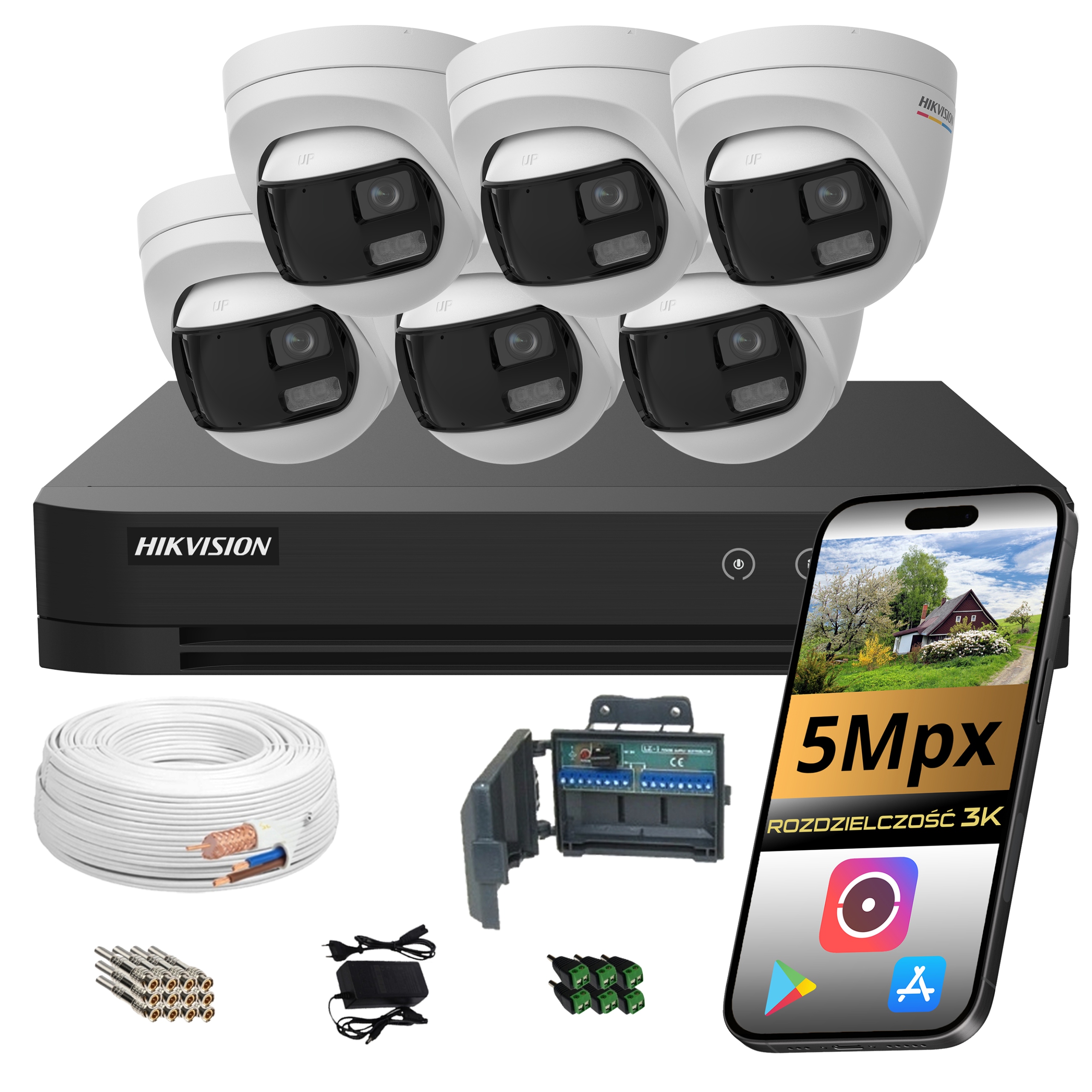 Monitorování Hikvision 6 Kamer 5MPX Panoramatické Široké Úhly Detekce Ai