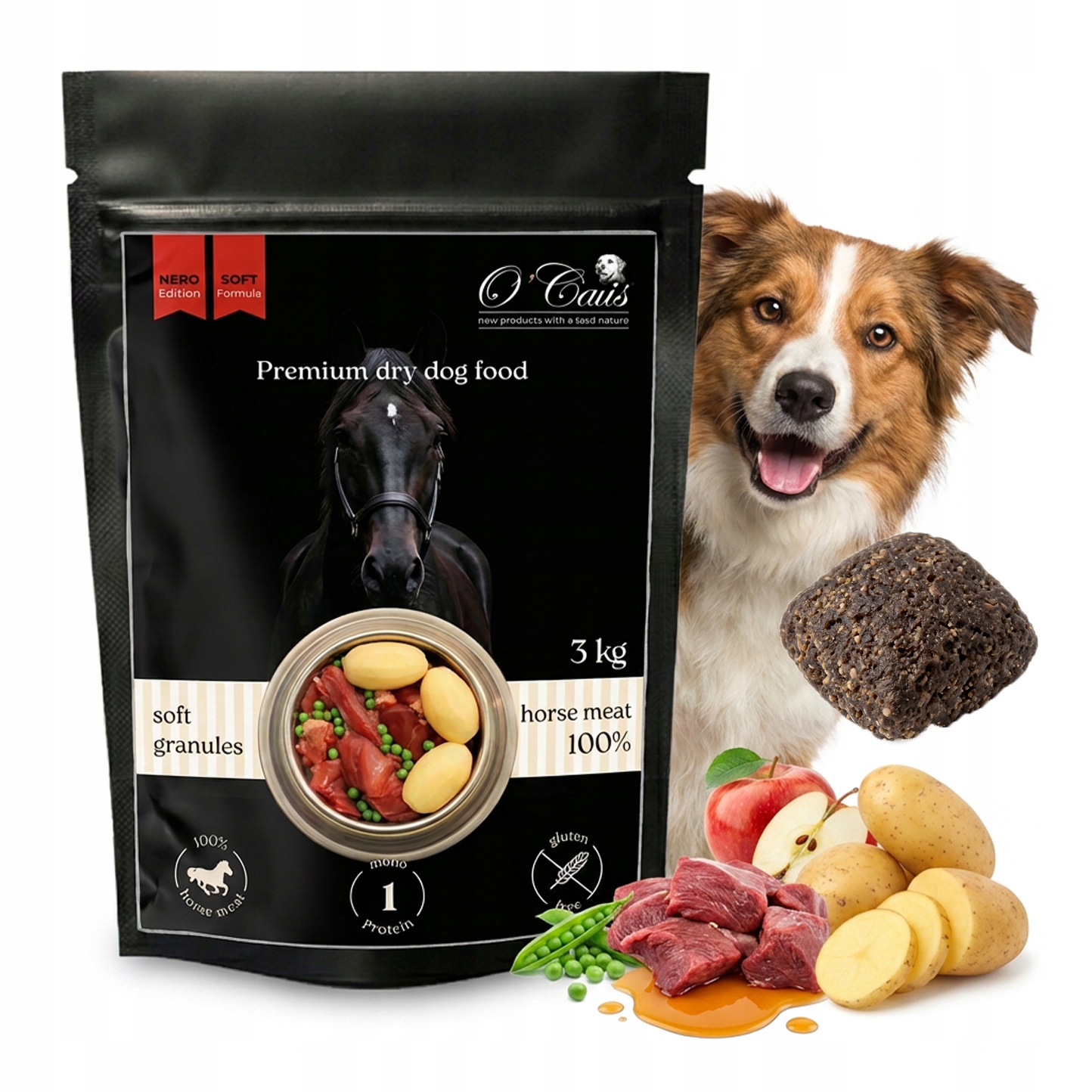 O'canis Nero 100% Konina 3kg Bezzbożowa półwilgotna miękka karma dla psa