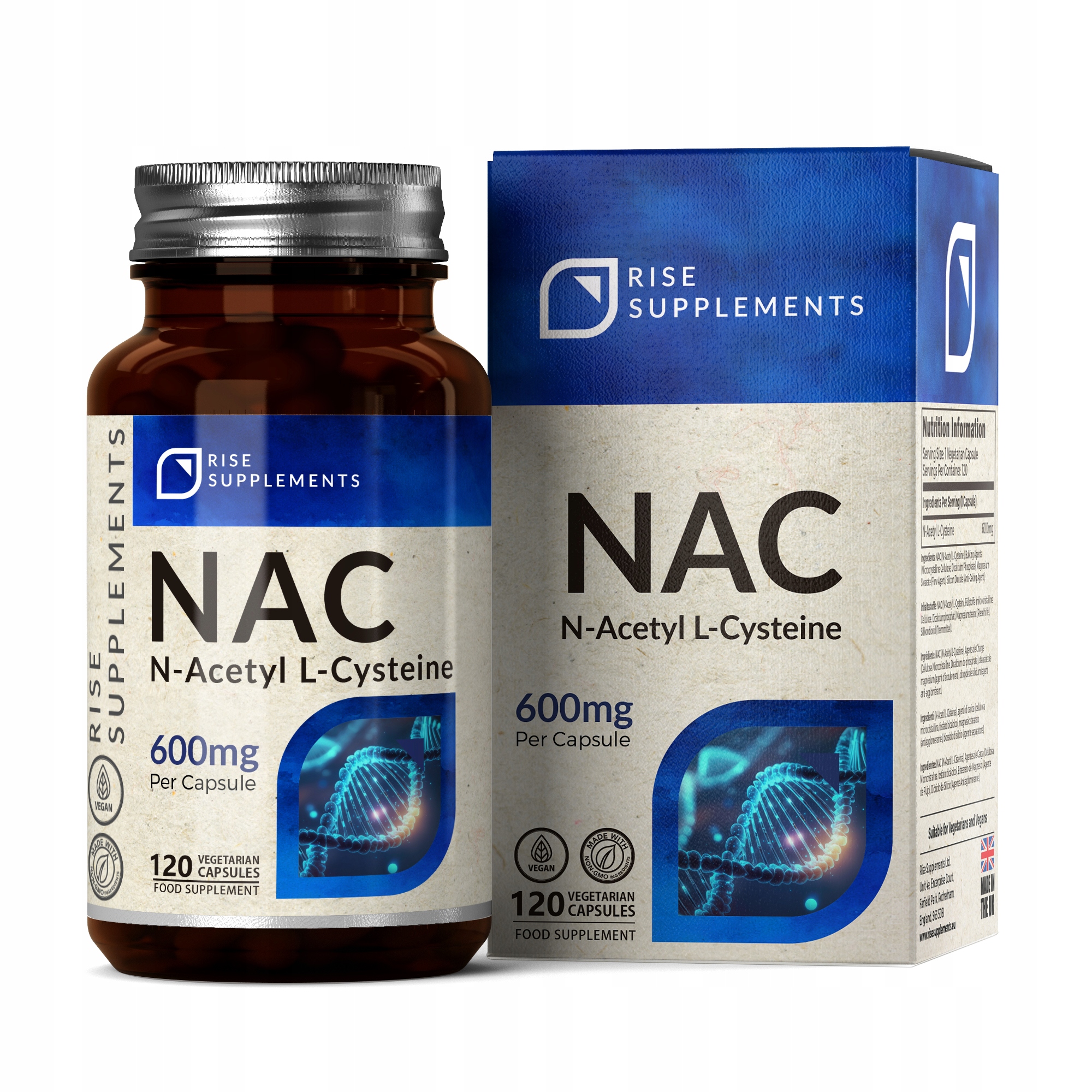 NAC N-Acetyl L-Cysteín 120 kapsúl po 600mg Rise Supplements
