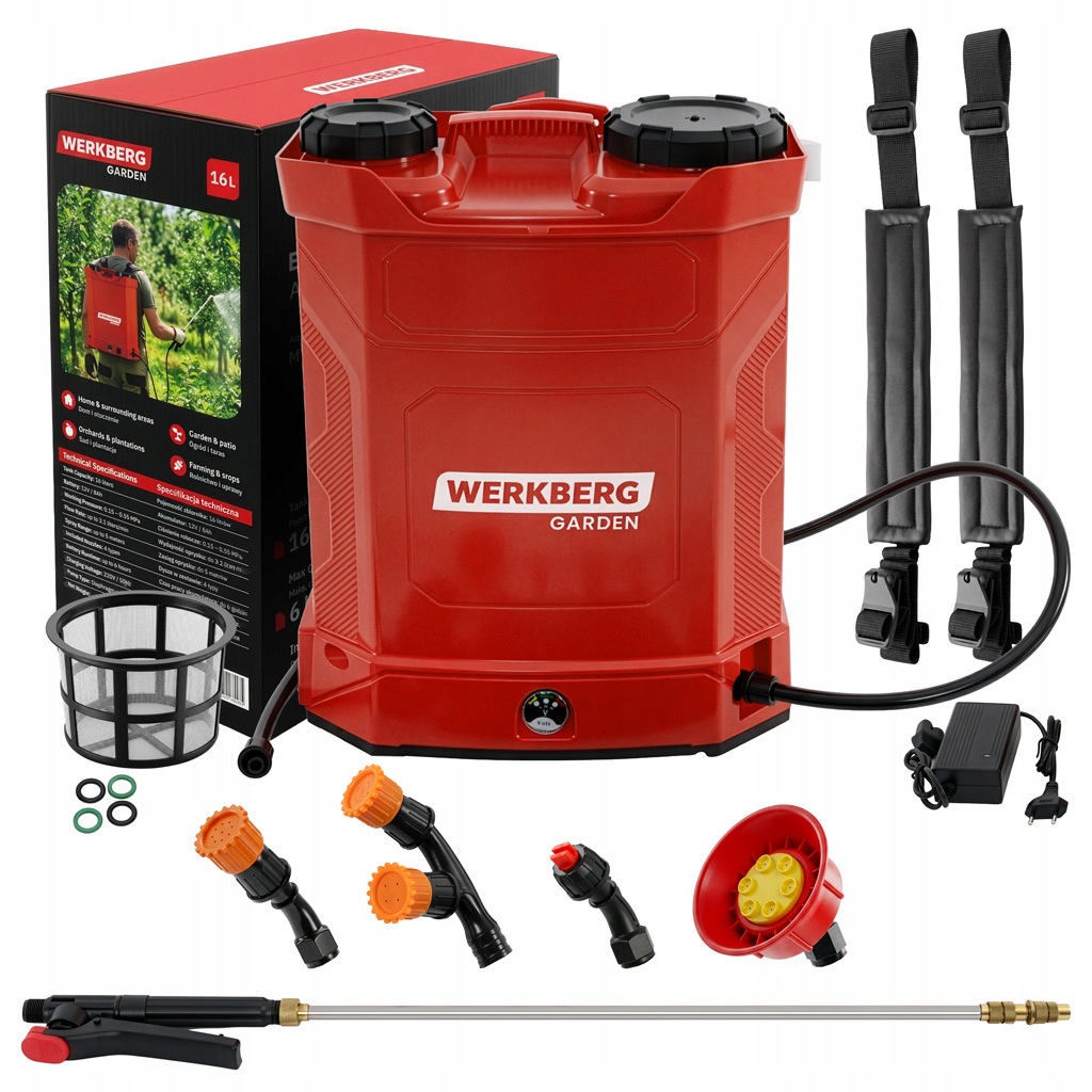 Akumulátorový zádový postřikovač 16 l Elektrický 4 zahradní trysky