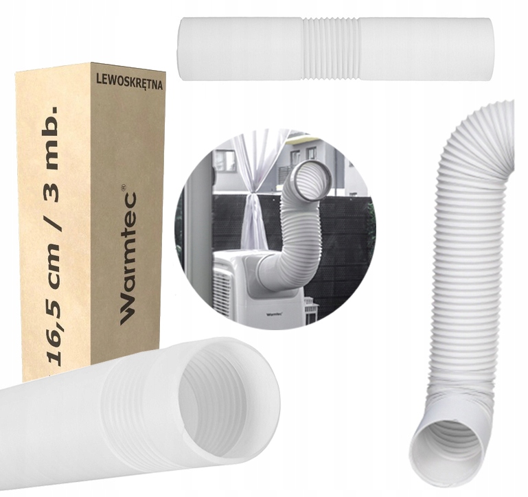 Trubka pro přenosnou klimatizaci 16,5 cm/3 m Elastická levotočivá Warmtec