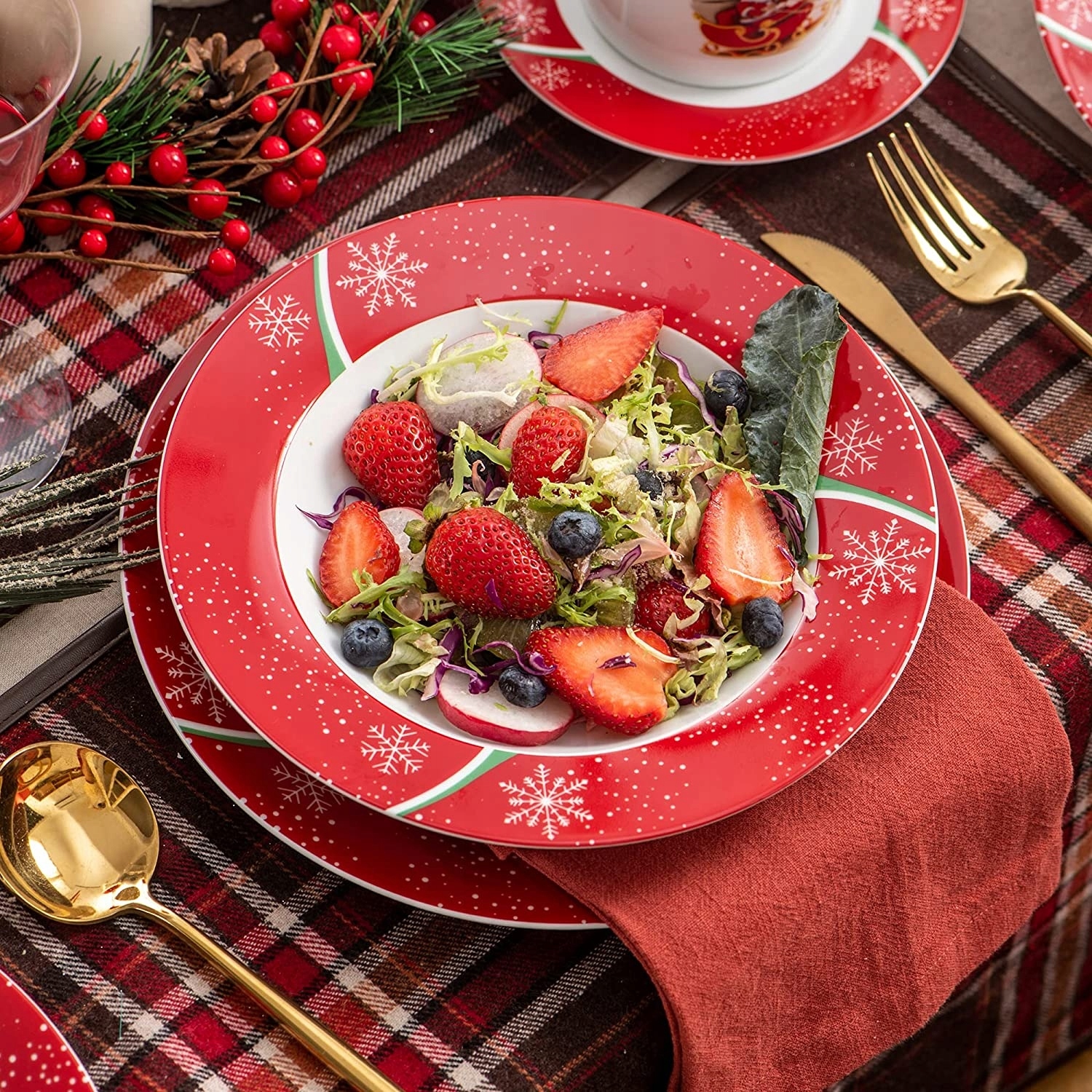 Świąteczny Zestaw Talerzy Obiadowych Boże Narodzenie 30 elementów Renifery Marka Veweet