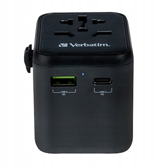 Verbatim, Adapter podróżny World-to-World UTA-02 Usb-a, Usb-c, czarny, 20 W