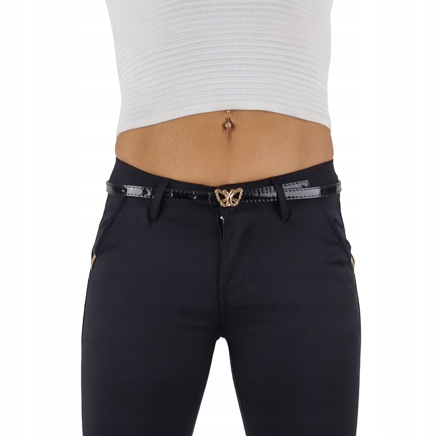 M.sara Damskie Spodnie Cygaretki Długie Czarne Elastyczne