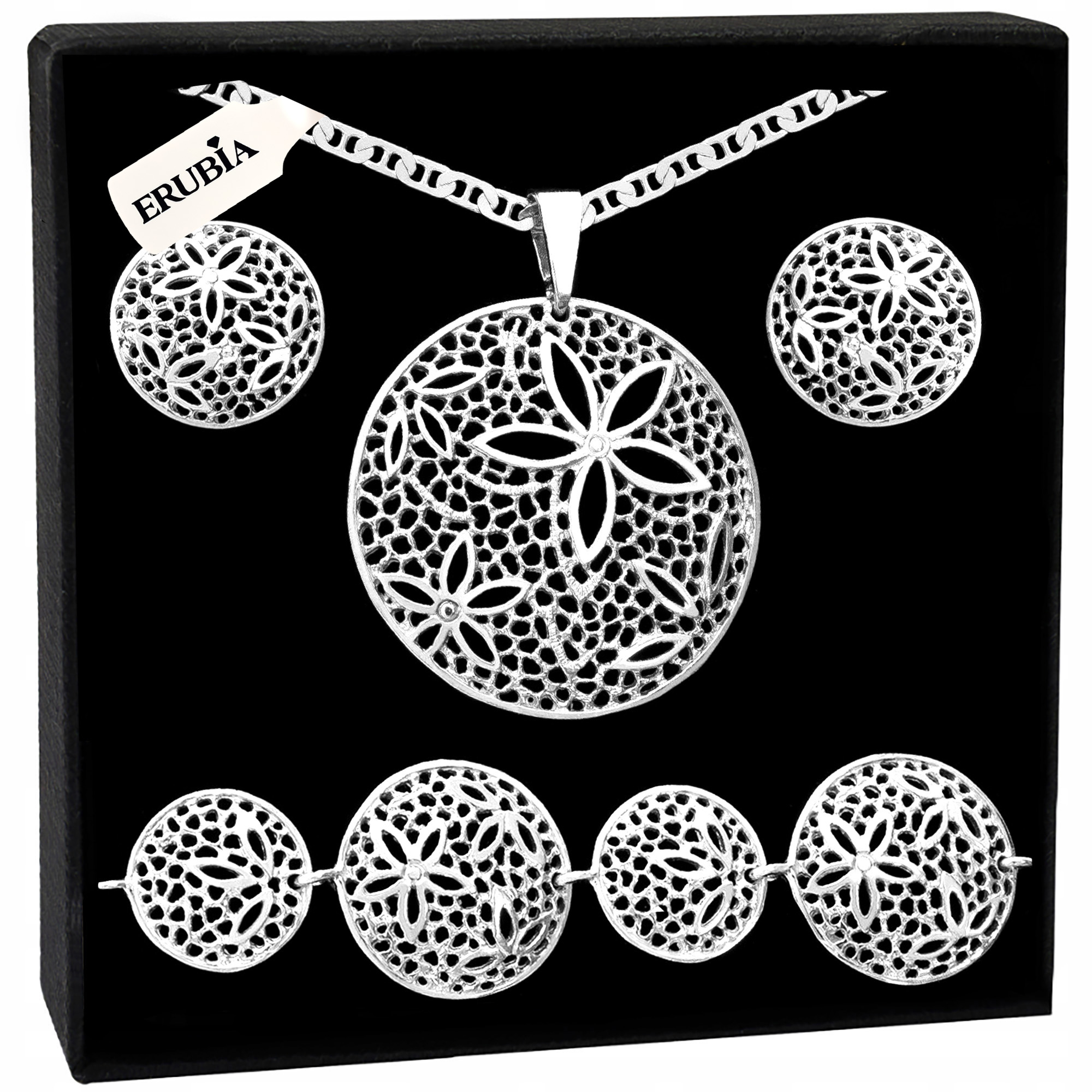 Stříbrný Komplet Šperků 925 Náhrdelník Náramek Náušnice 55 CM Bonus