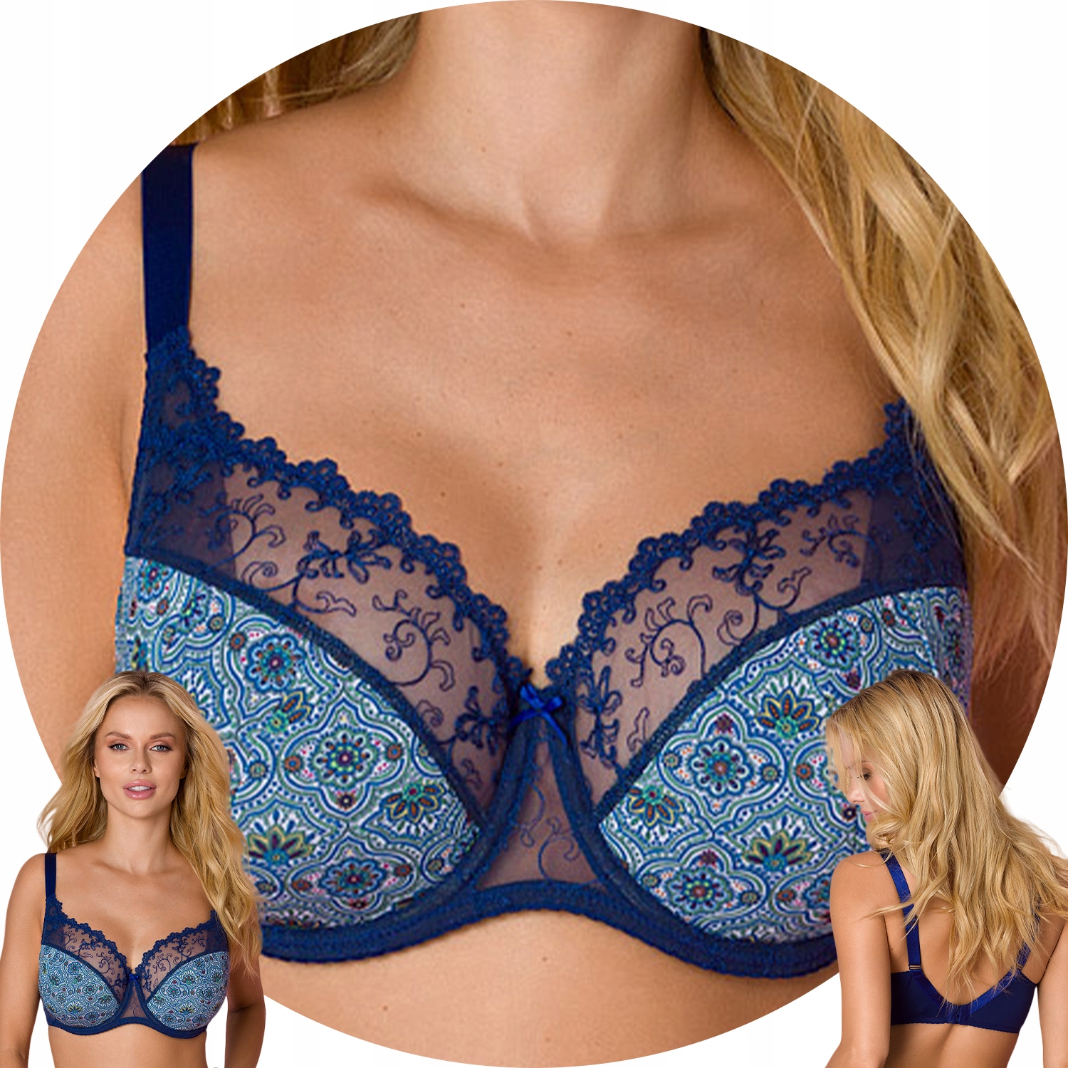 Vena VB-467 tmavě modrá krajka Polovyztužená podprsenka 80G Semi Soft