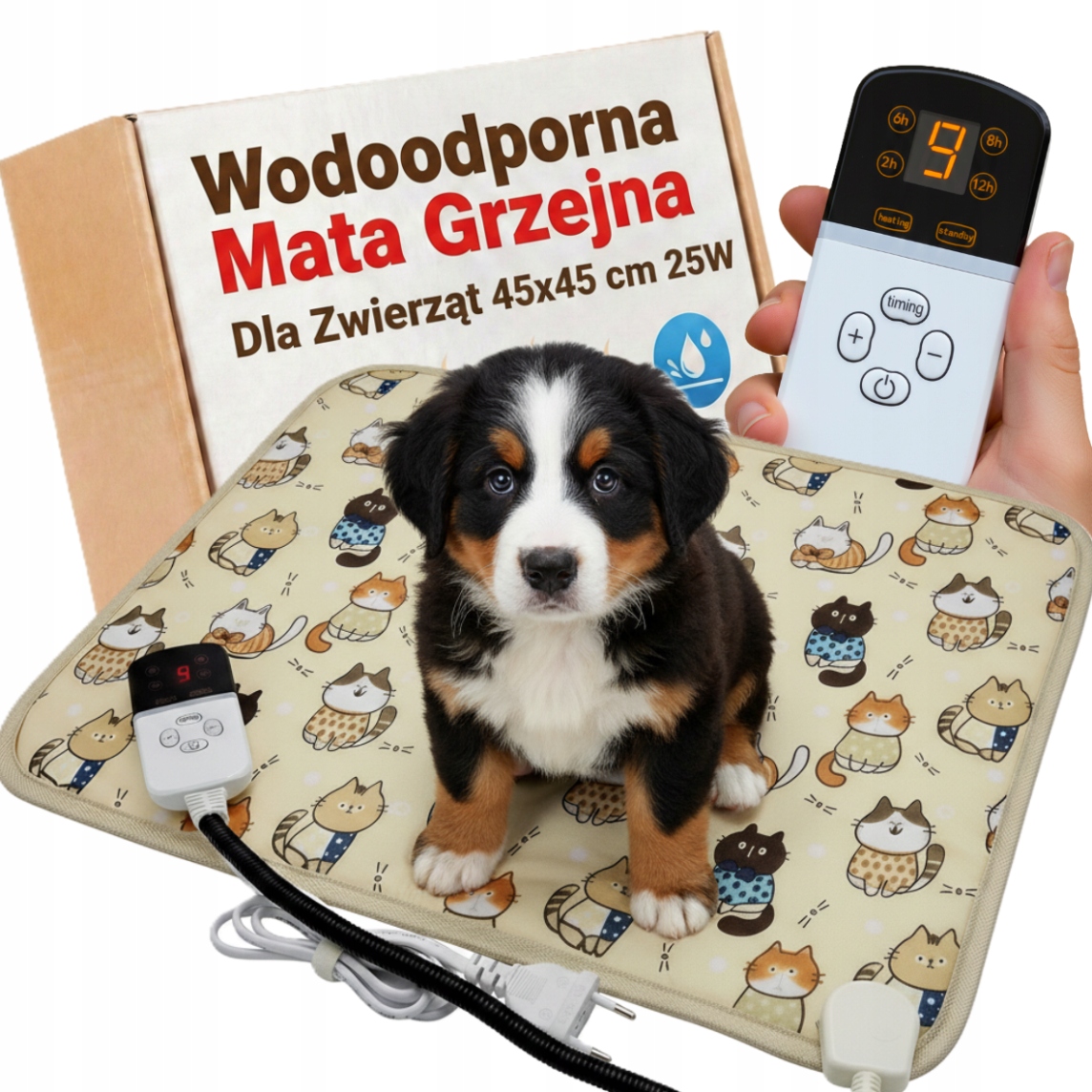 Mata Grzewcza dla Psa Kota do Budy Wodoodporna 45x45cm z Regulatorem 25W
