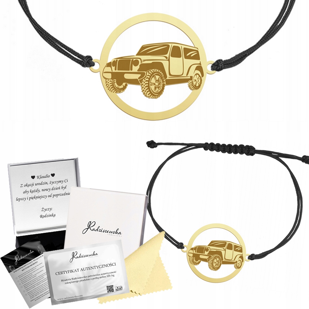 Zlatý náramek Off-road Šňůra Dárek Stříbro 925 Gravírování Přání