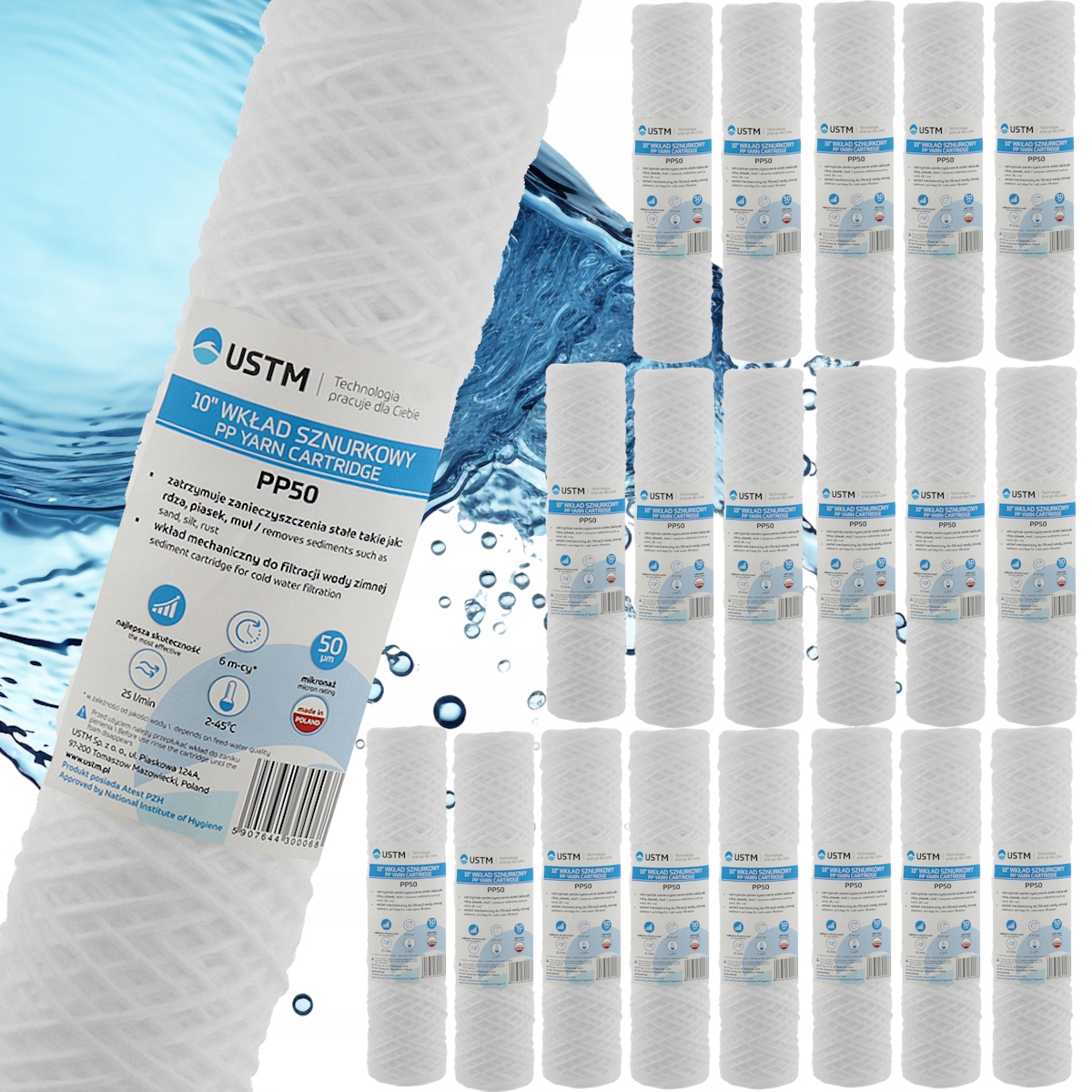 Filtr Do Wody Wkład Sznurkowy 10" Filtracja 50 Mikron PP50M 20 Sztuk Ustm