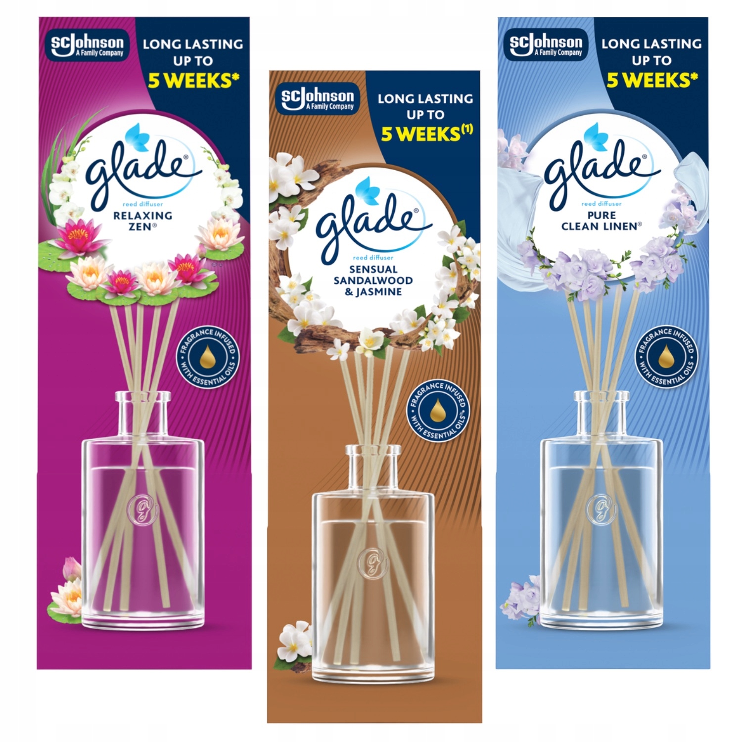 PACHNĄCE PATYCZKI ZAPACHOWE GLADE MIX ZAPACHÓW DO DOMU ODŚWIEŻACZ 3X50ML
