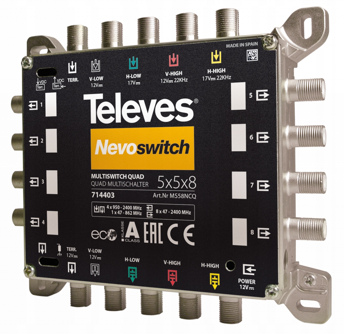 MultiSwitch 5/8 Televes NevoSwitch 5 Wejść QUAD Kod producenta Multiswitch NevoSwitch 5 wejść QUAD - 8 wyjść