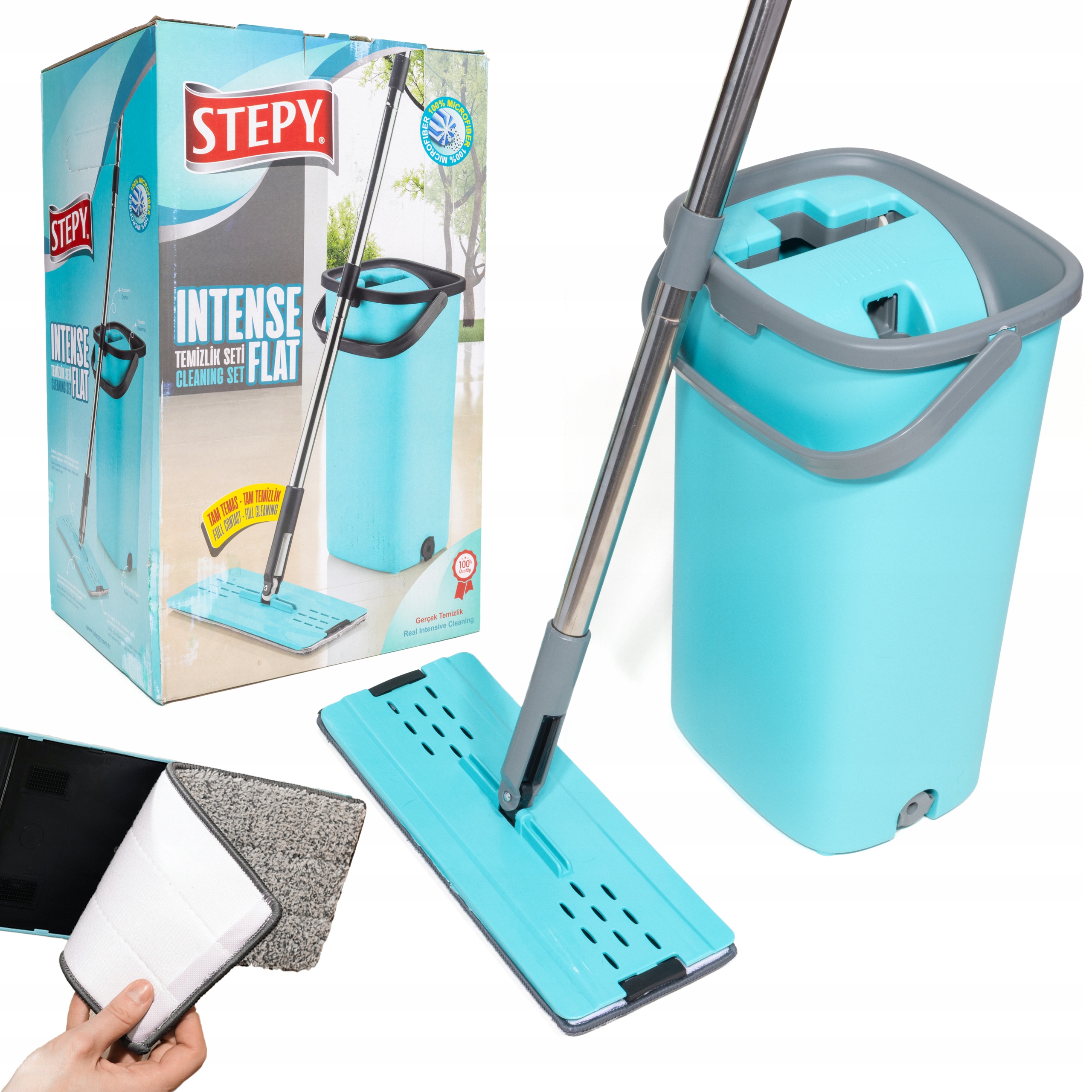 Levně Plochý mop s dvoukomorovým kýblem se ždímačem Stepy Intense Flat