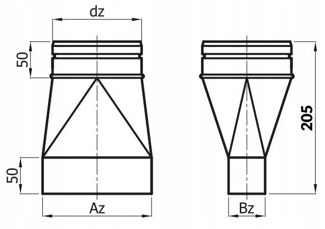 Redukcja symetryczna 200x50 / fi 100 Kod producenta RDSS100/200x50-OC
