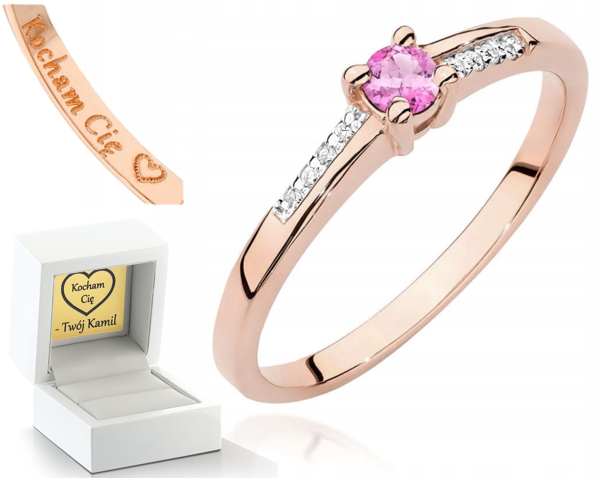 Růžový Zlatý Prstýnek S Diamanty Z Růžového Topazu 585, Dárek Gravírování