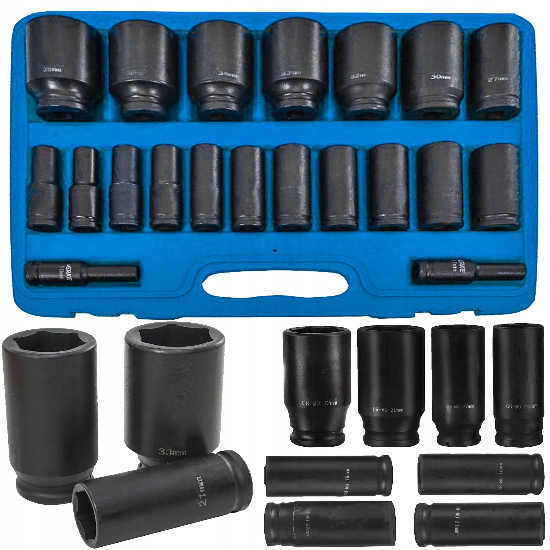 Nasadki Udarowe Długie Klucze 1/2 cala Zestaw Nasadek 10mm-38mm 20SZT